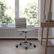 Alan Low Back Designer Armless Light Gray Ribbed Swivel Task Office Chair