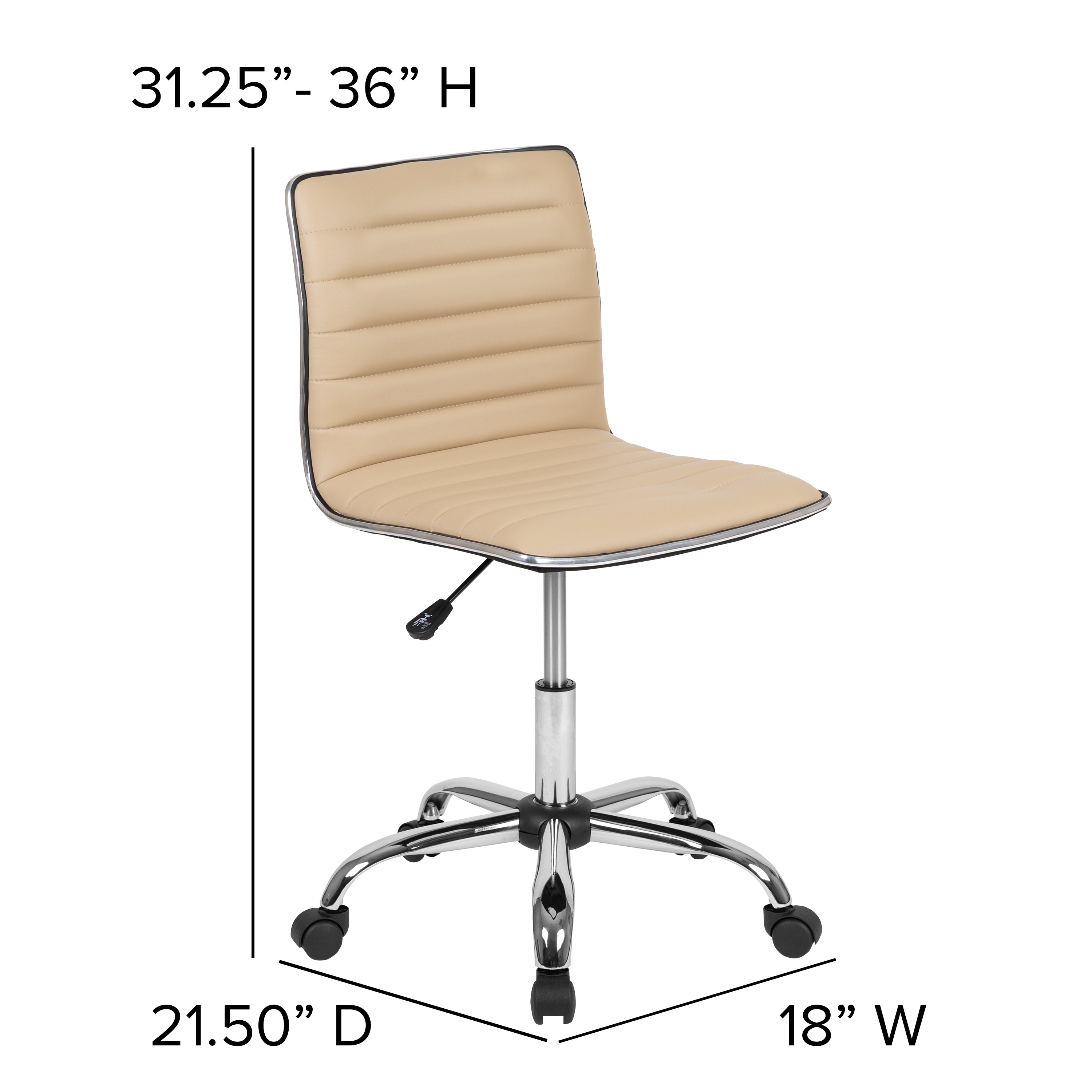 Alan Low Back Designer Armless Tan Ribbed Swivel Task Office Chair