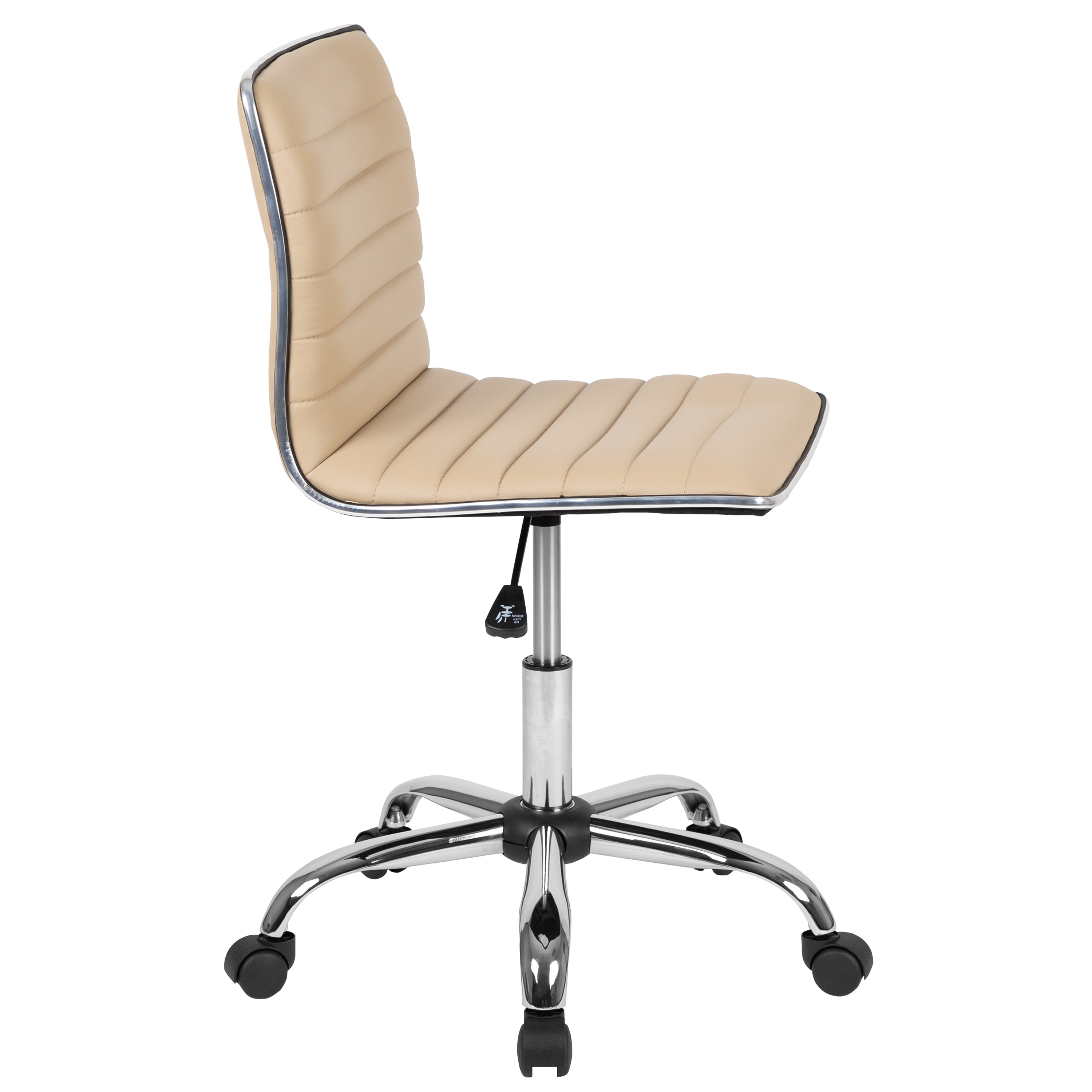 Alan Low Back Designer Armless Tan Ribbed Swivel Task Office Chair