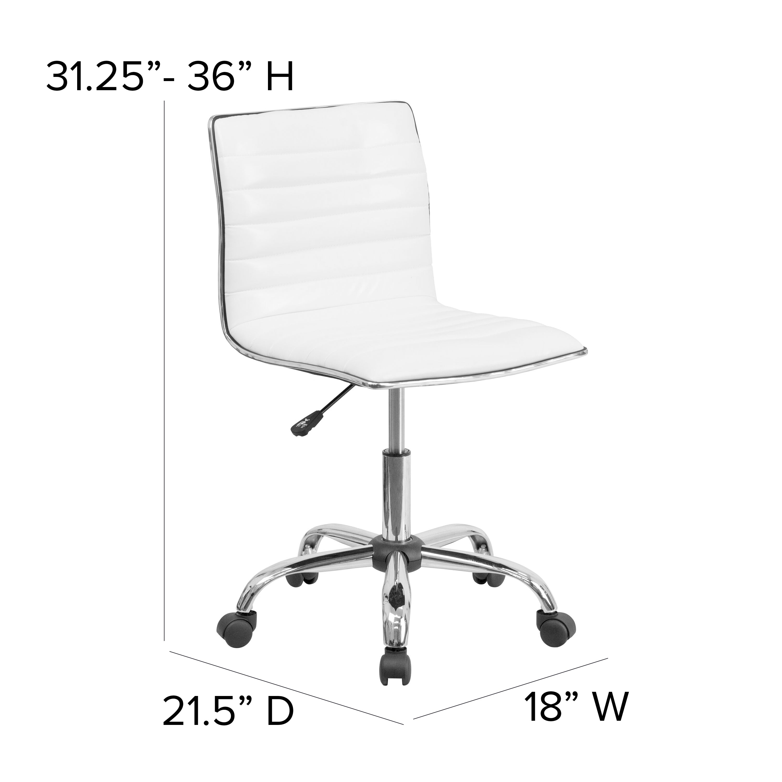 Alan Low Back Designer Armless White Ribbed Swivel Task Office Chair
