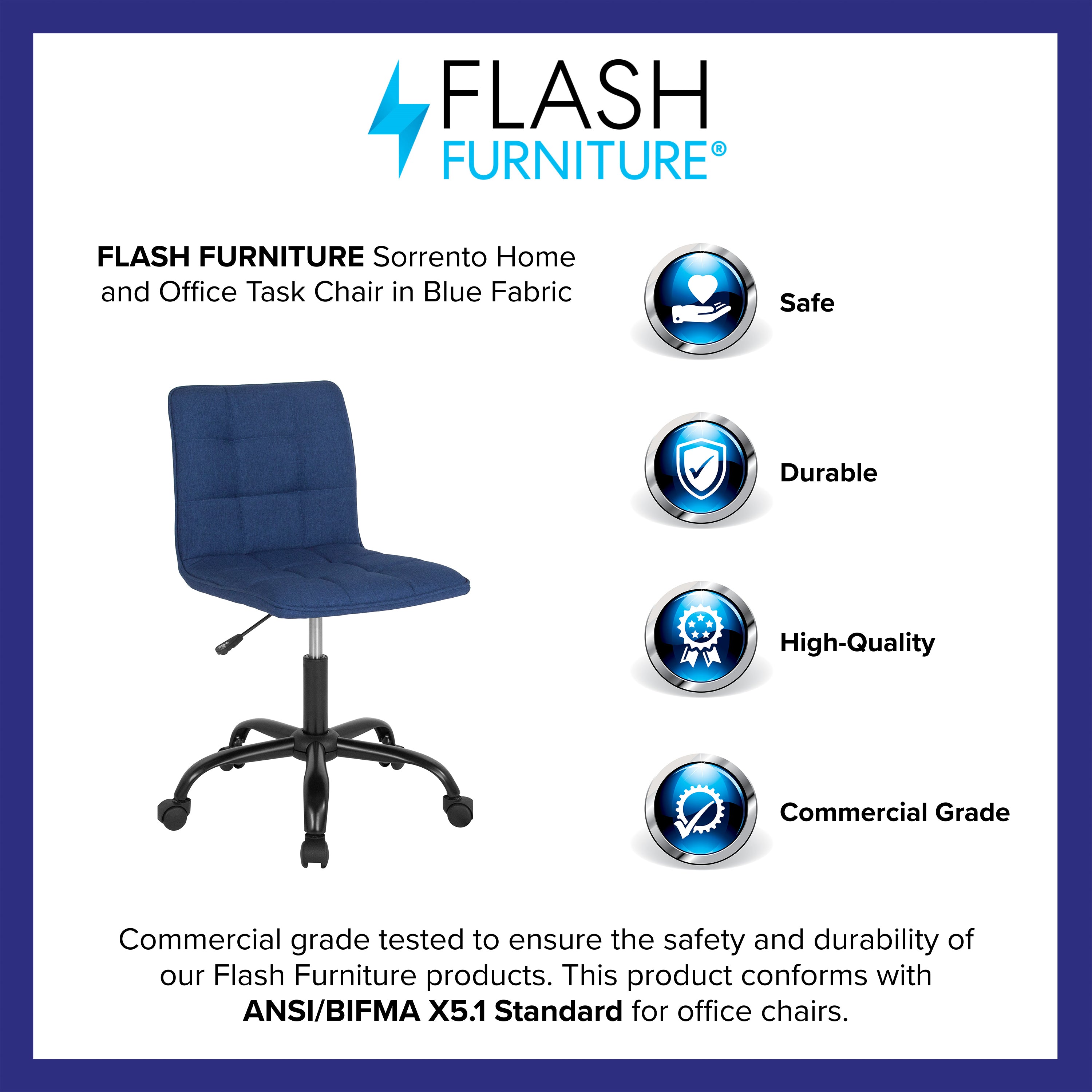 Sorrento Home and Office Task Chair in Blue Fabric