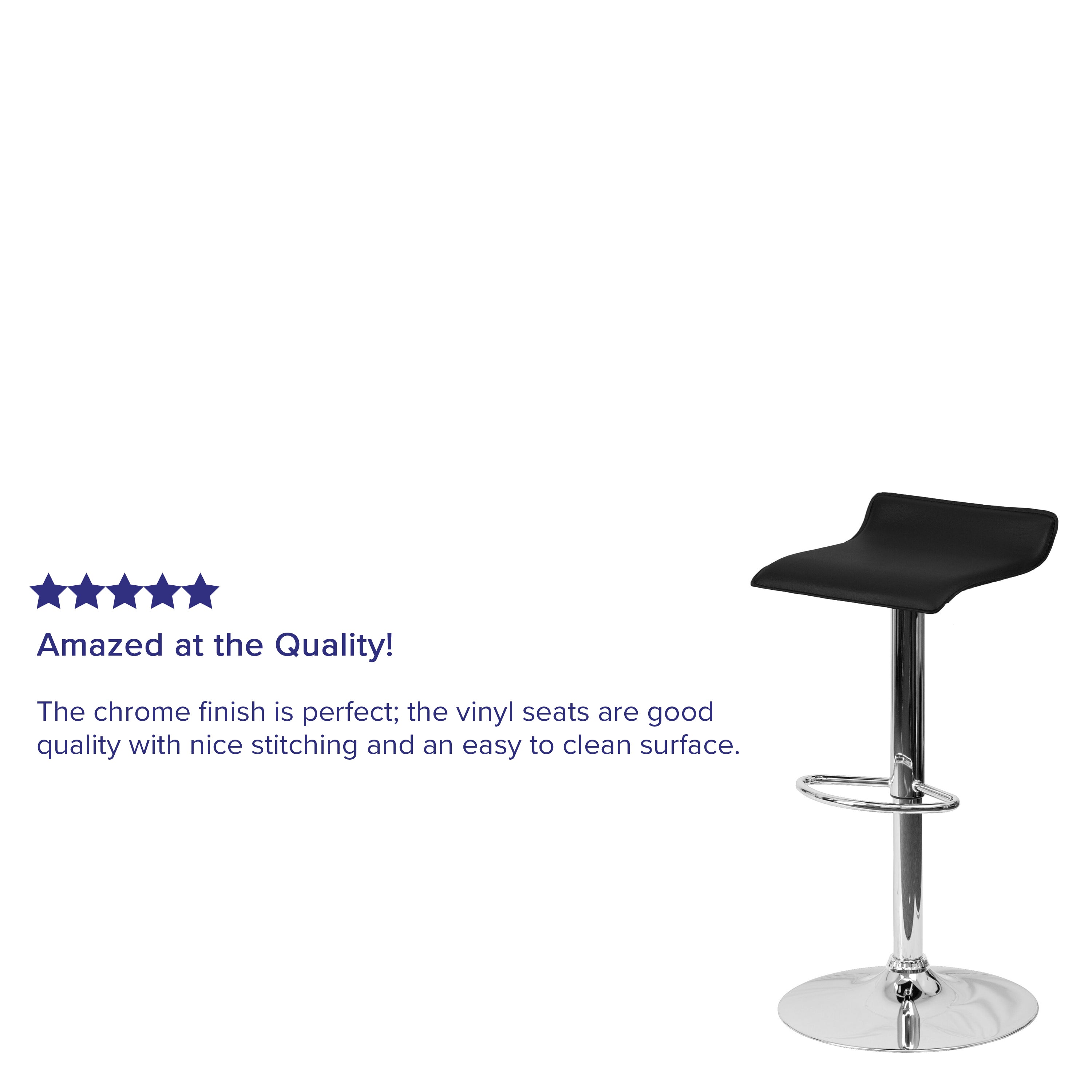 Dax Contemporary Black Vinyl Adjustable Height Barstool with Solid Wave Seat and Chrome Base