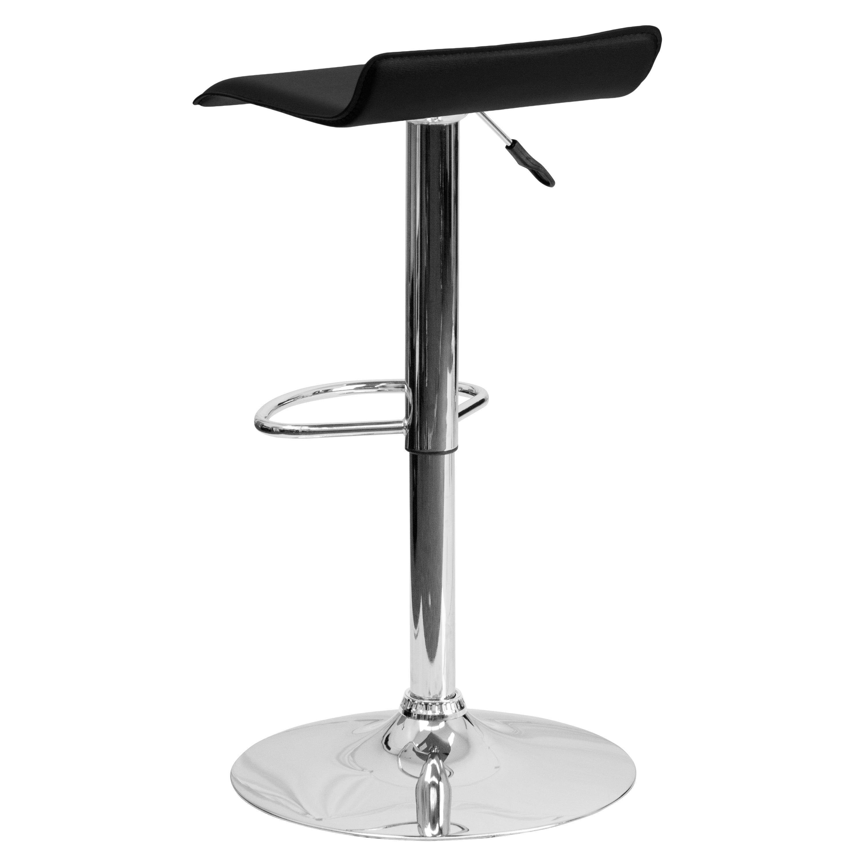 Dax Contemporary Black Vinyl Adjustable Height Barstool with Solid Wave Seat and Chrome Base