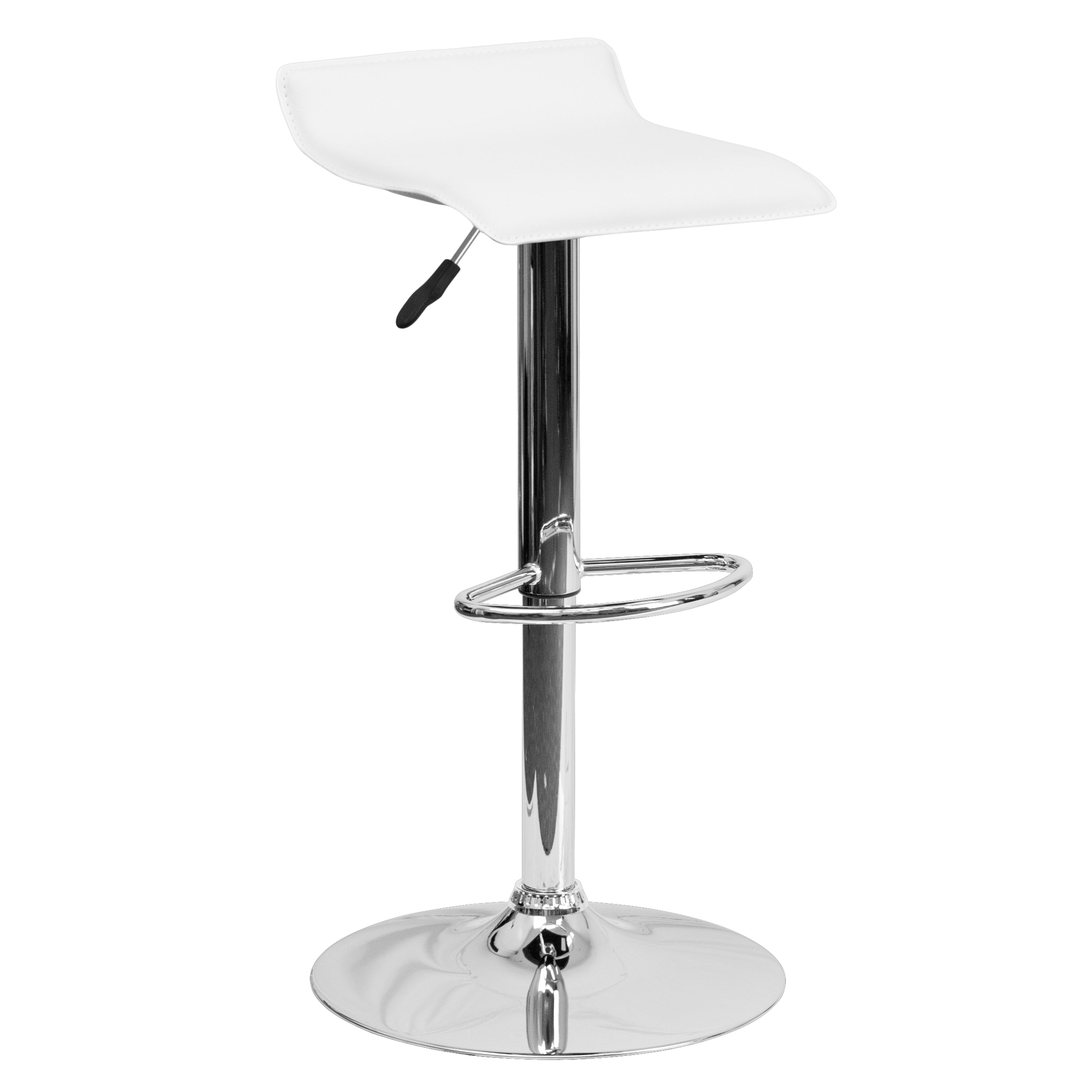Dax Contemporary White Vinyl Adjustable Height Barstool with Solid Wave Seat and Chrome Base