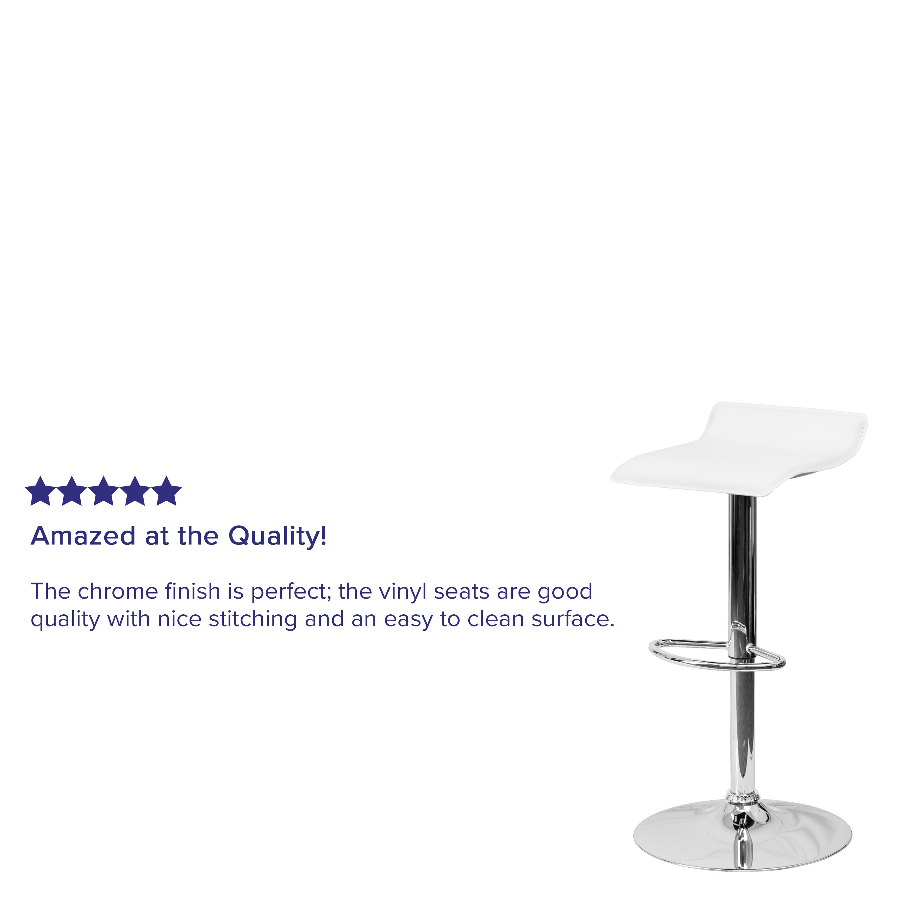 Dax Contemporary White Vinyl Adjustable Height Barstool with Solid Wave Seat and Chrome Base