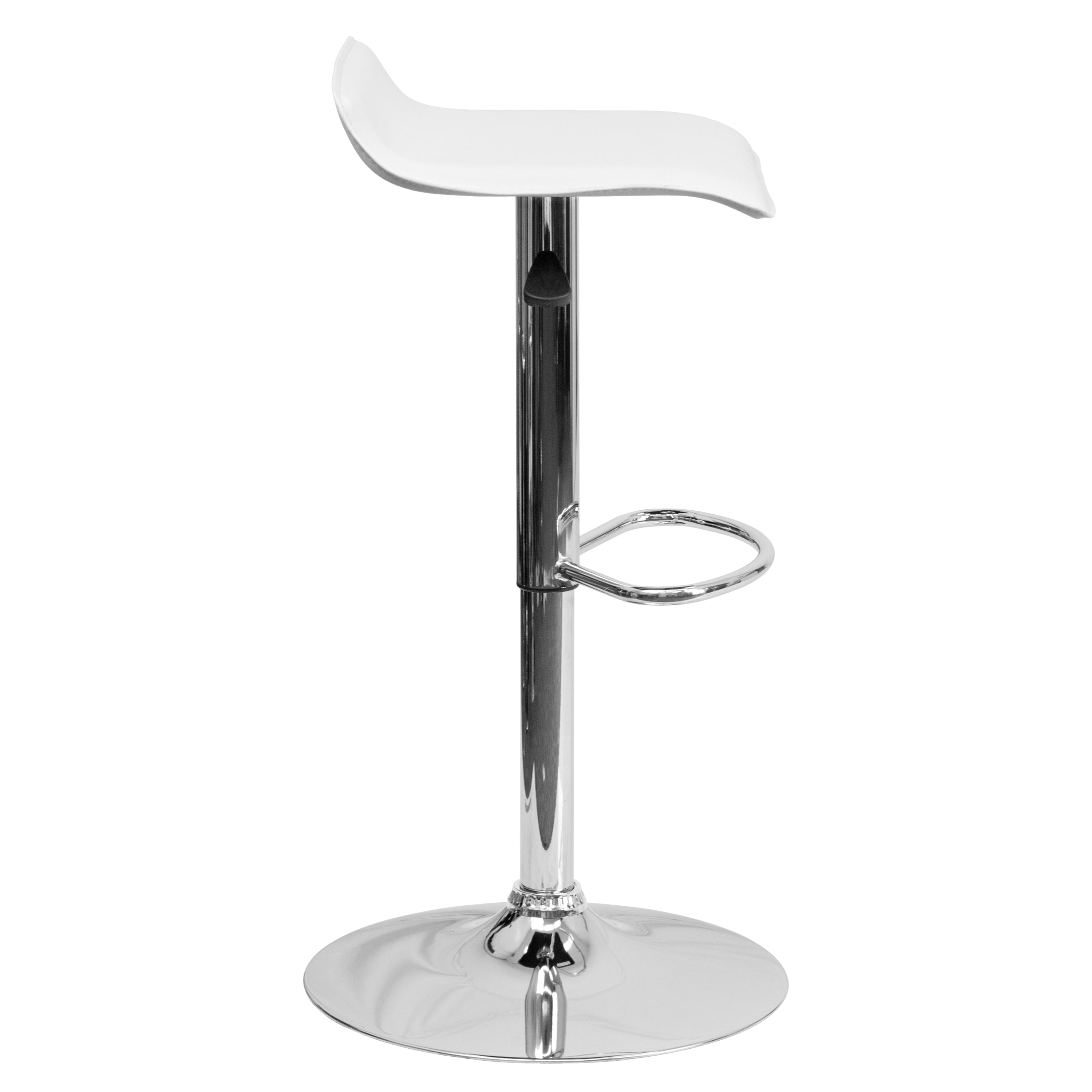 Dax Contemporary White Vinyl Adjustable Height Barstool with Solid Wave Seat and Chrome Base