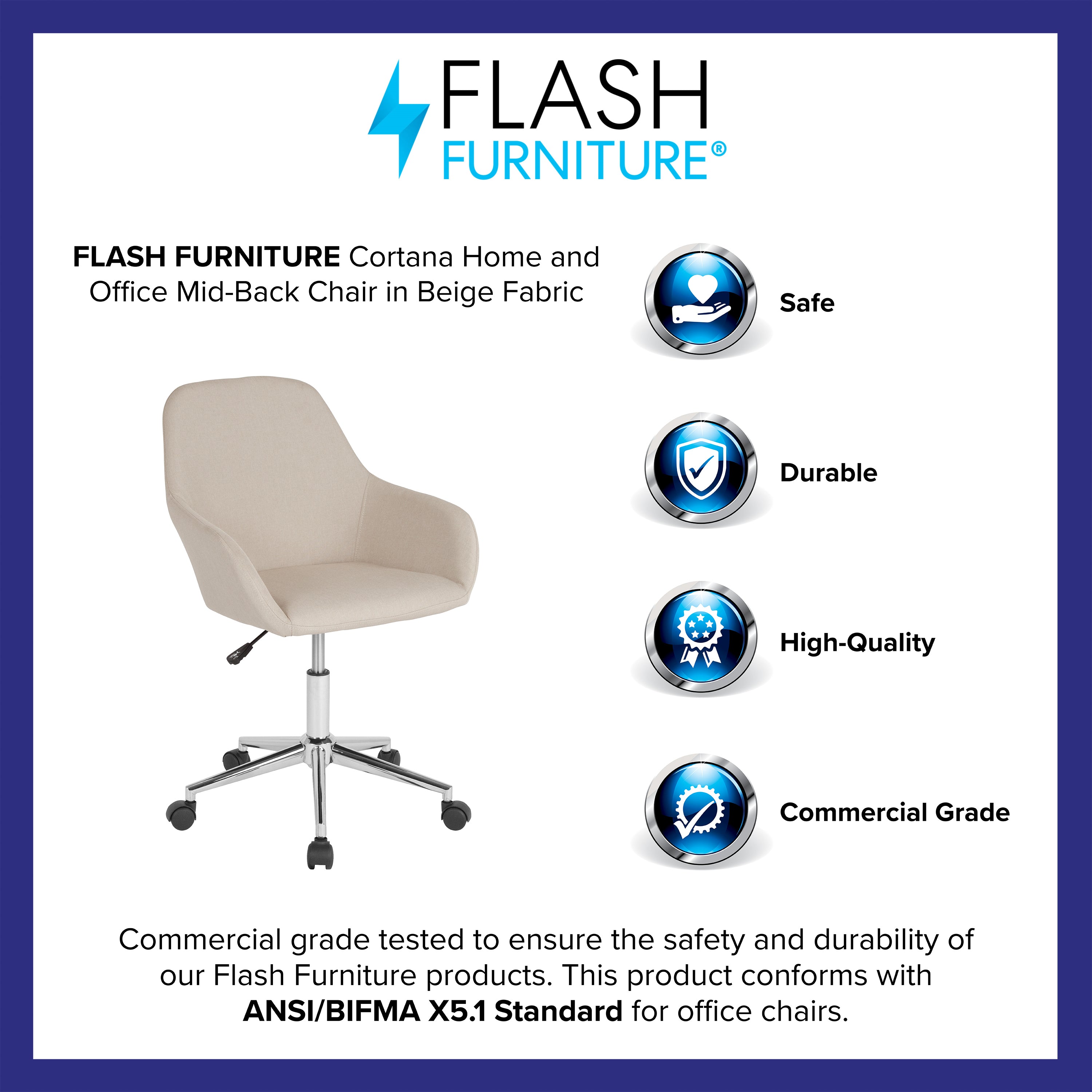 Cortana Home and Office Mid-Back Chair in Beige Fabric
