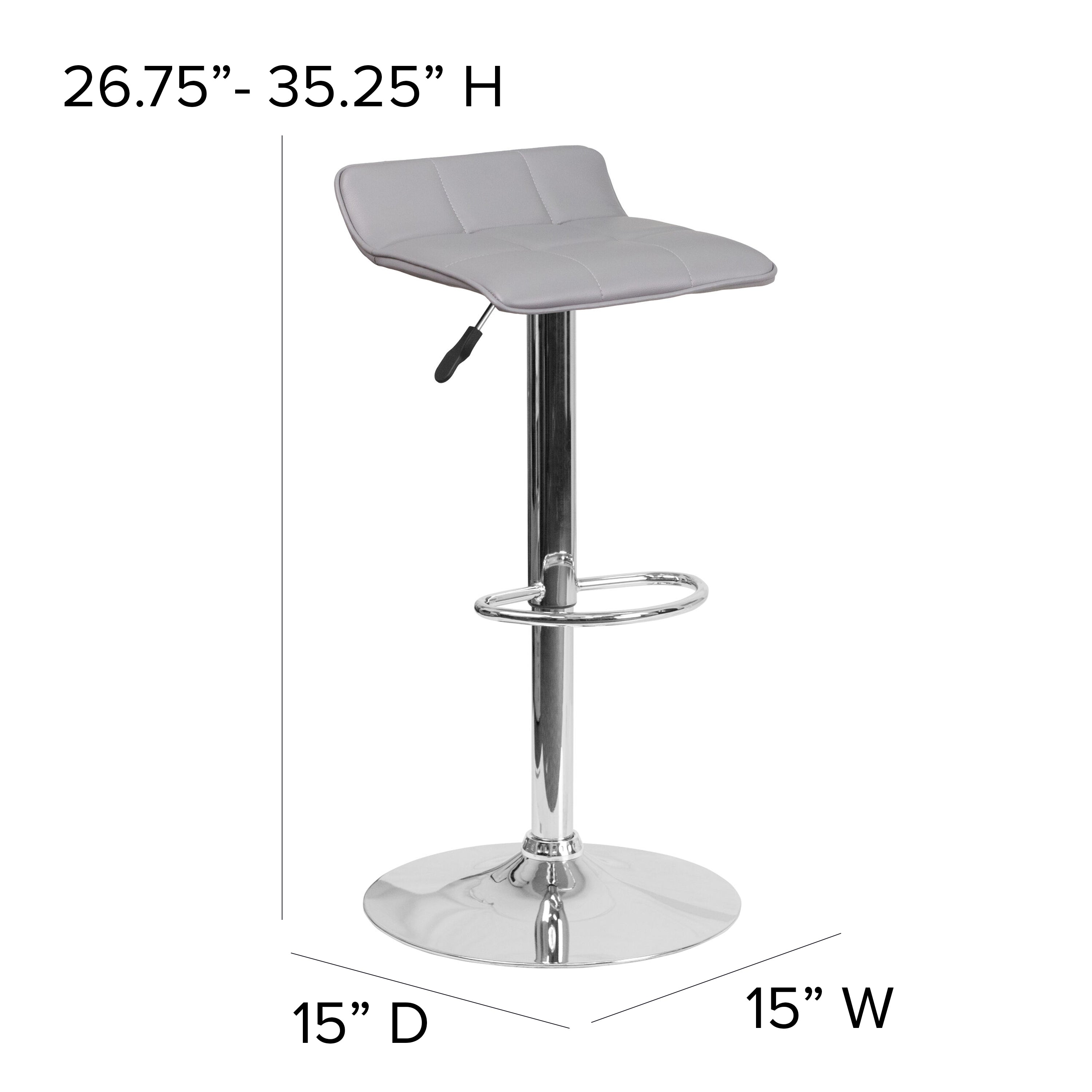 Mark Contemporary Gray Vinyl Adjustable Height Barstool with Quilted Wave Seat and Chrome Base