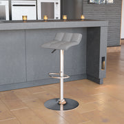 Mark Contemporary Gray Vinyl Adjustable Height Barstool with Quilted Wave Seat and Chrome Base