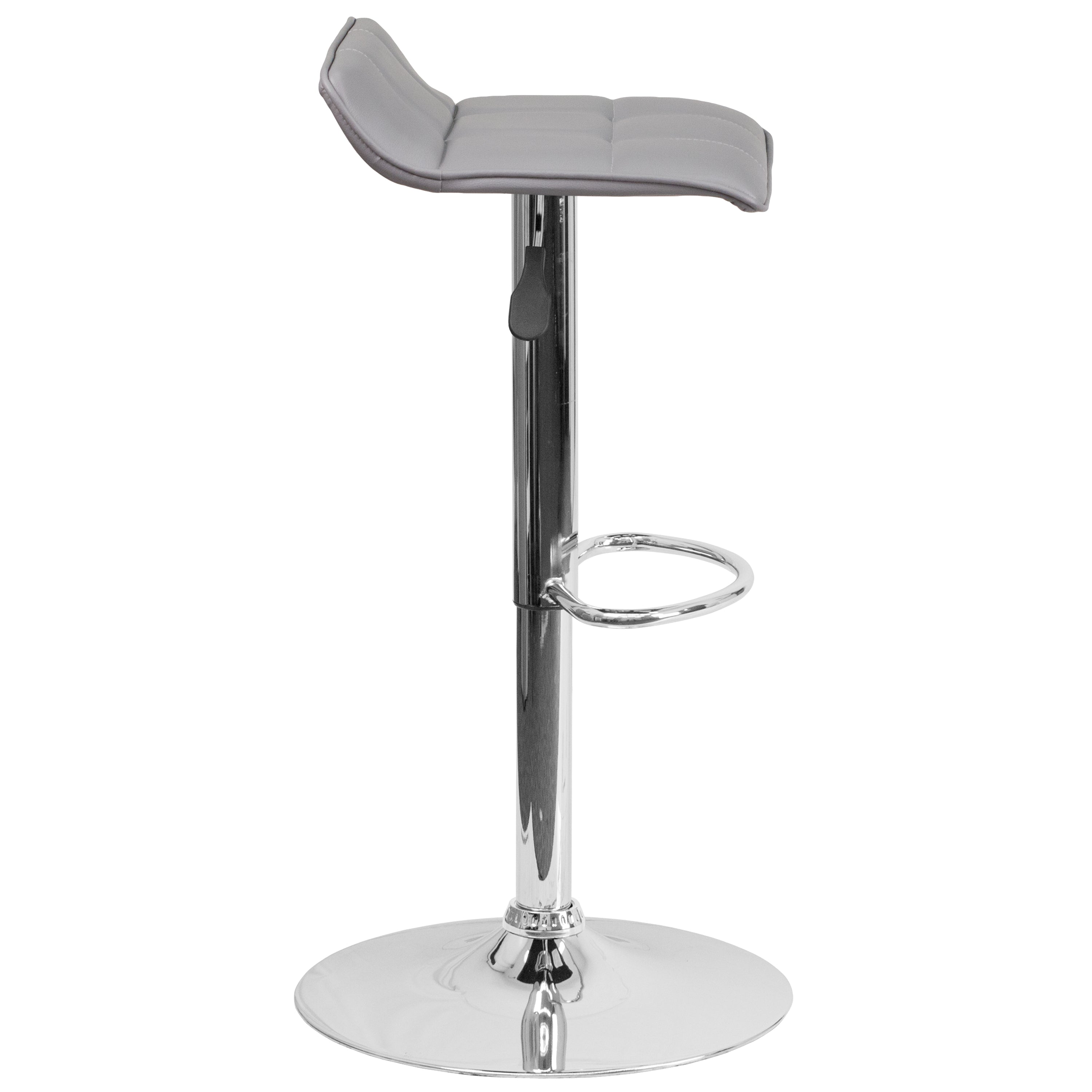 Mark Contemporary Gray Vinyl Adjustable Height Barstool with Quilted Wave Seat and Chrome Base