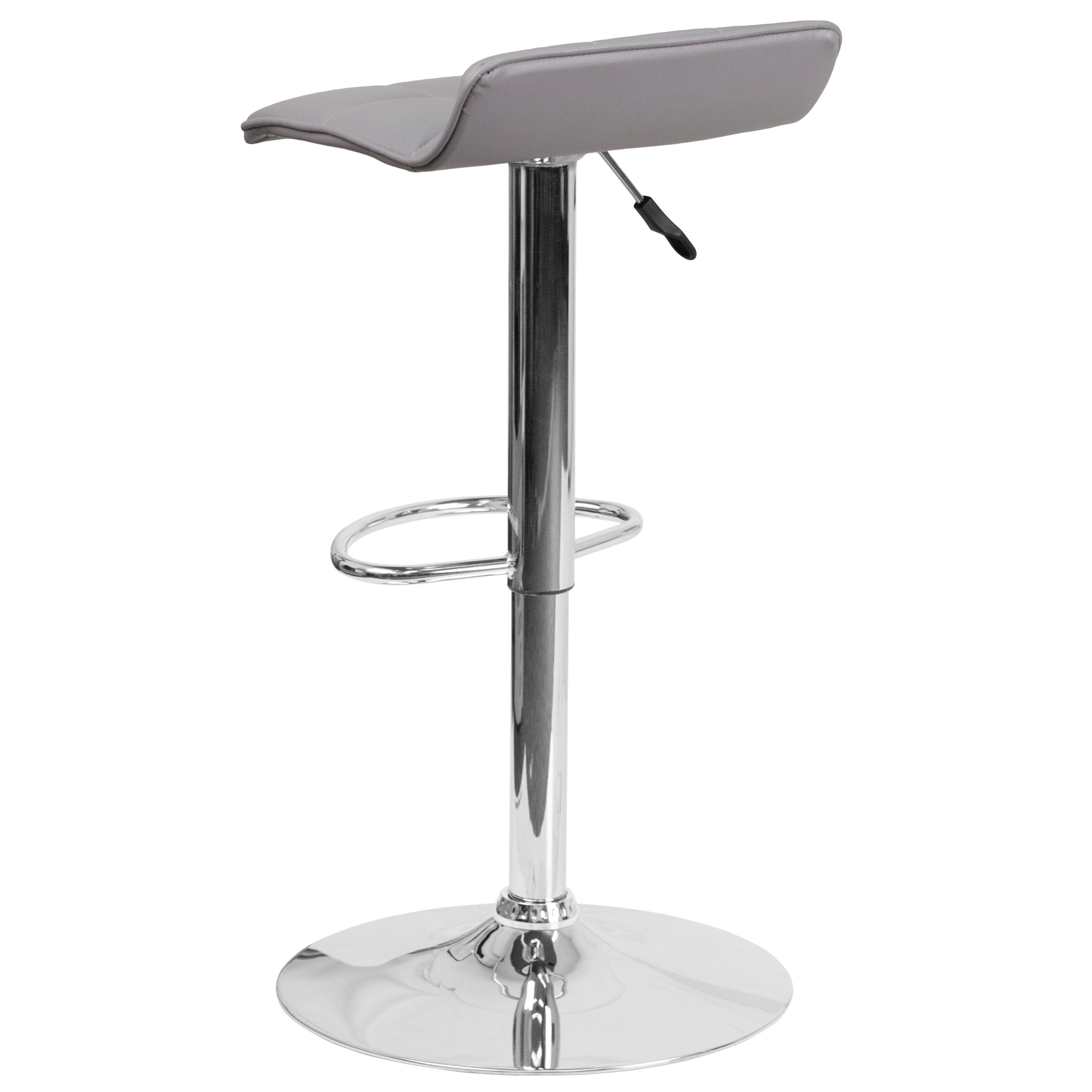 Mark Contemporary Gray Vinyl Adjustable Height Barstool with Quilted Wave Seat and Chrome Base