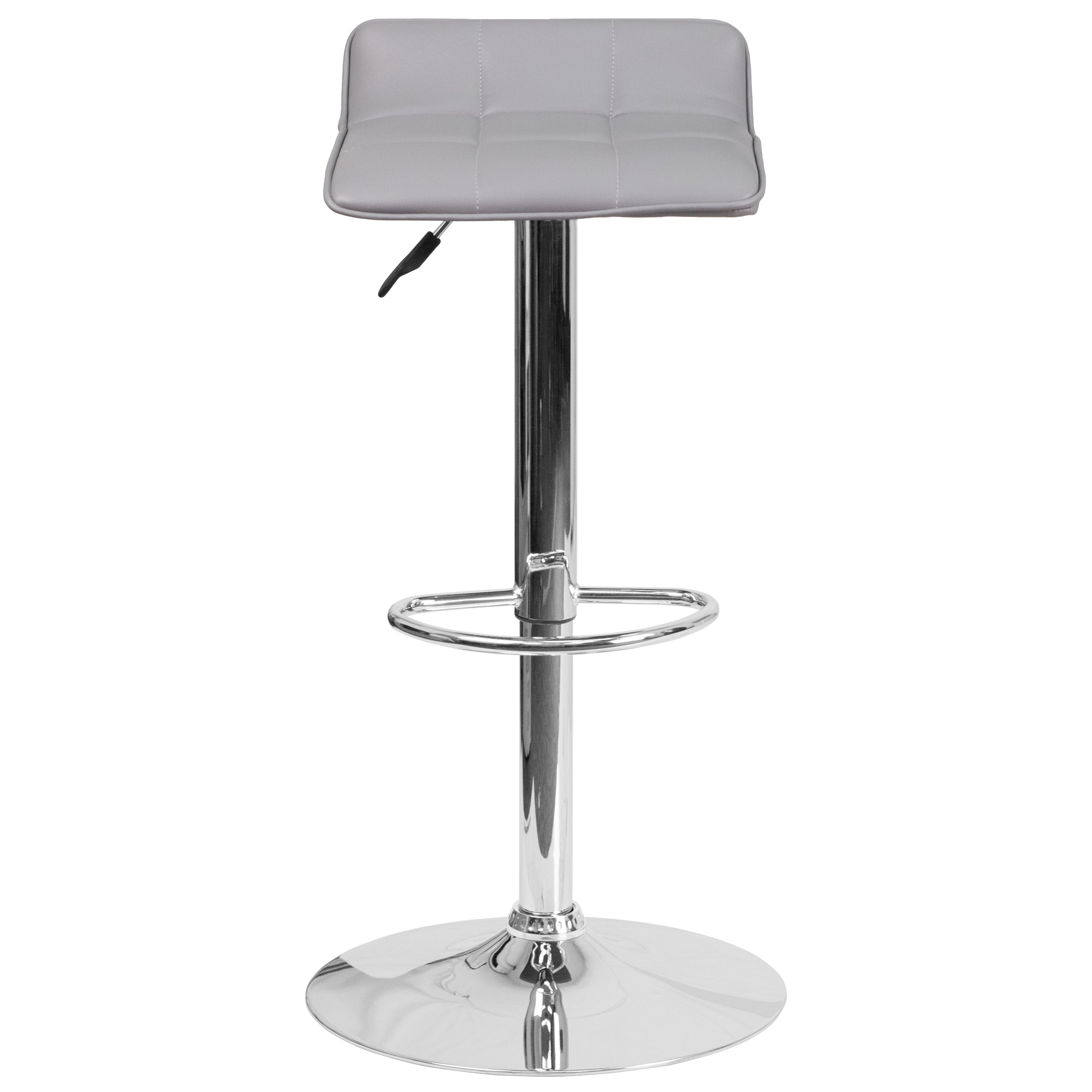 Mark Contemporary Gray Vinyl Adjustable Height Barstool with Quilted Wave Seat and Chrome Base