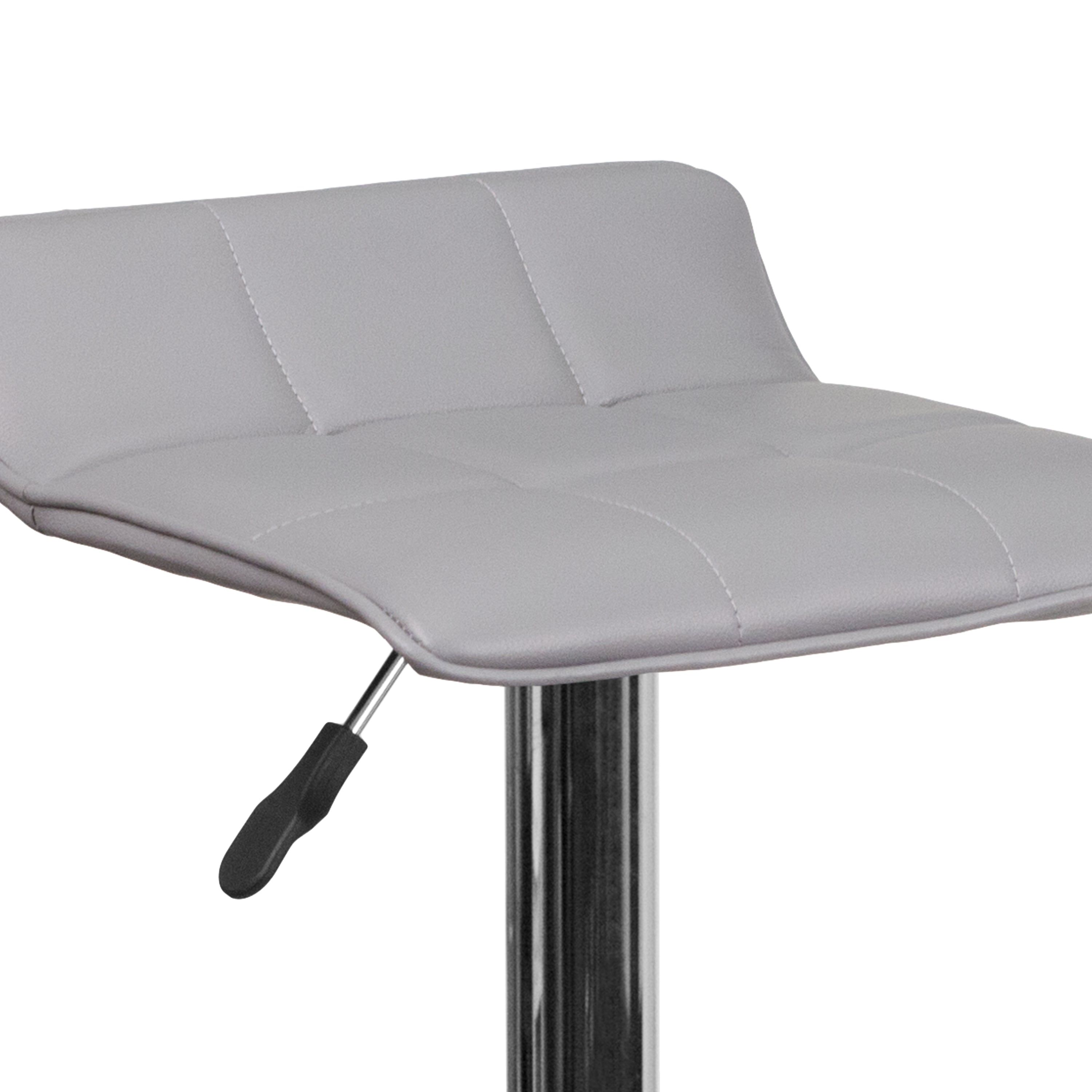 Mark Contemporary Gray Vinyl Adjustable Height Barstool with Quilted Wave Seat and Chrome Base