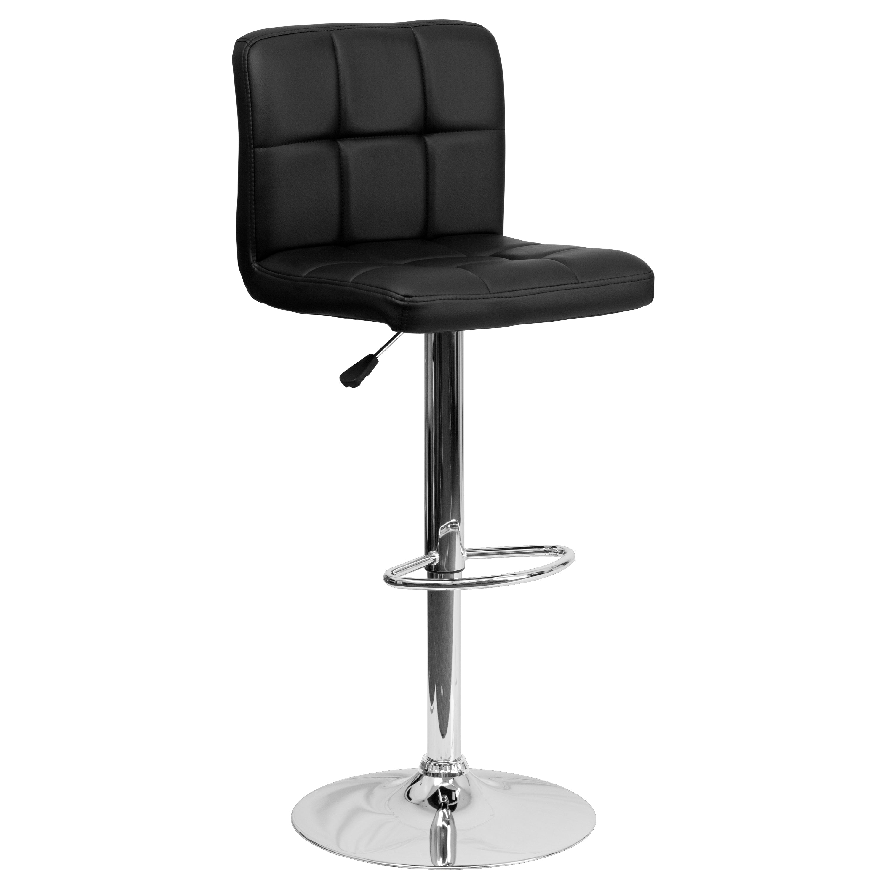 Kathleen Contemporary Black Quilted Vinyl Adjustable Height Barstool with Chrome Base