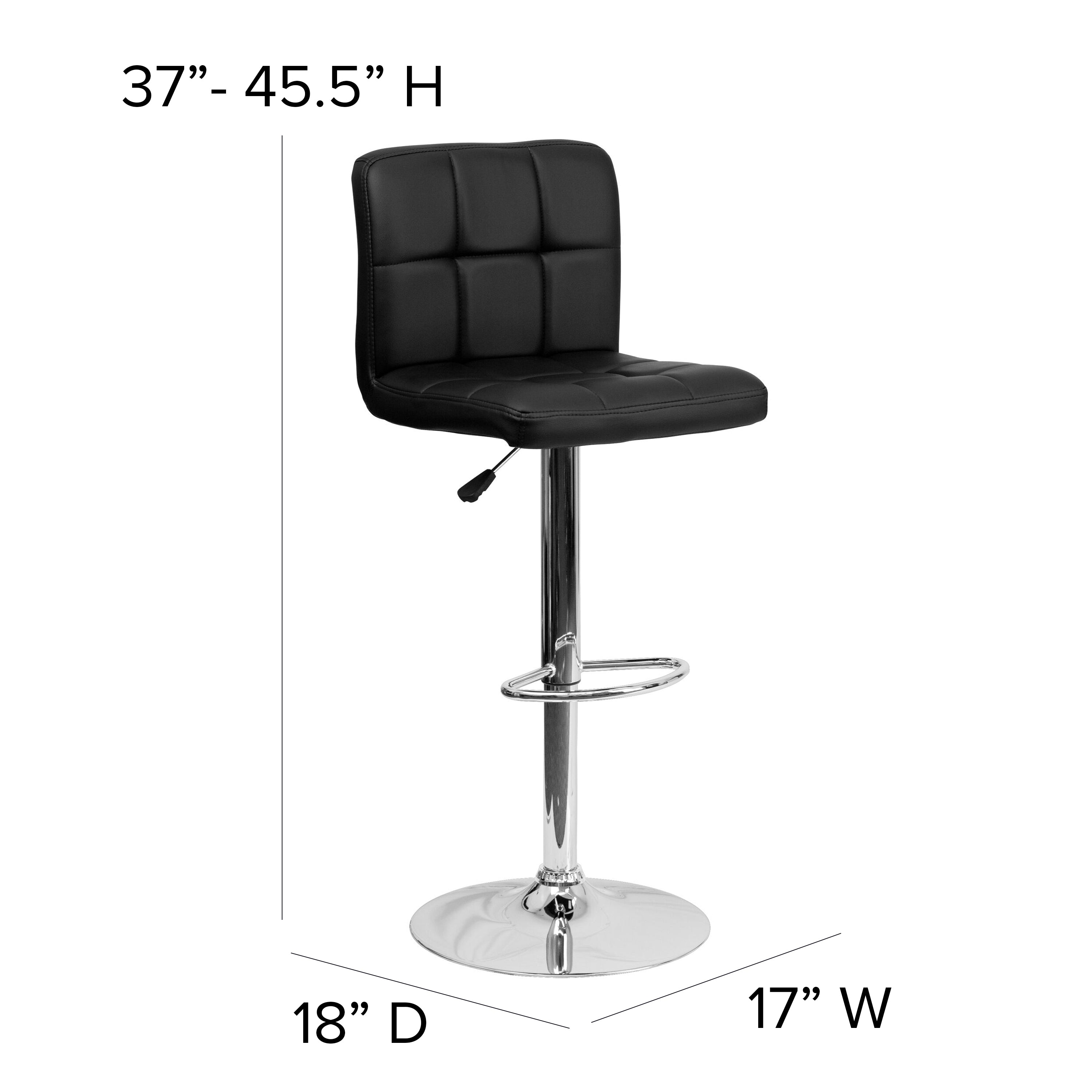 Kathleen Contemporary Black Quilted Vinyl Adjustable Height Barstool with Chrome Base