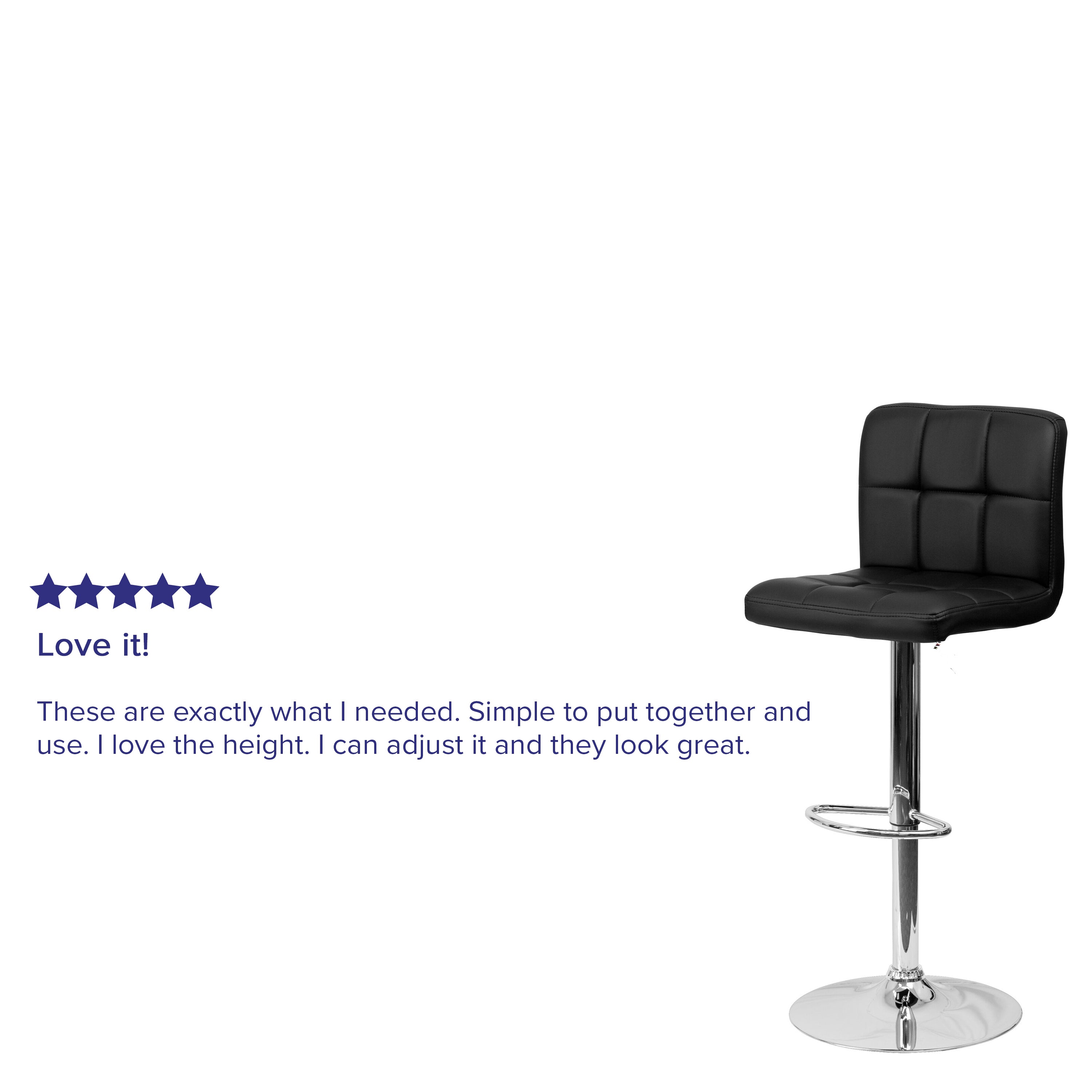Kathleen Contemporary Black Quilted Vinyl Adjustable Height Barstool with Chrome Base