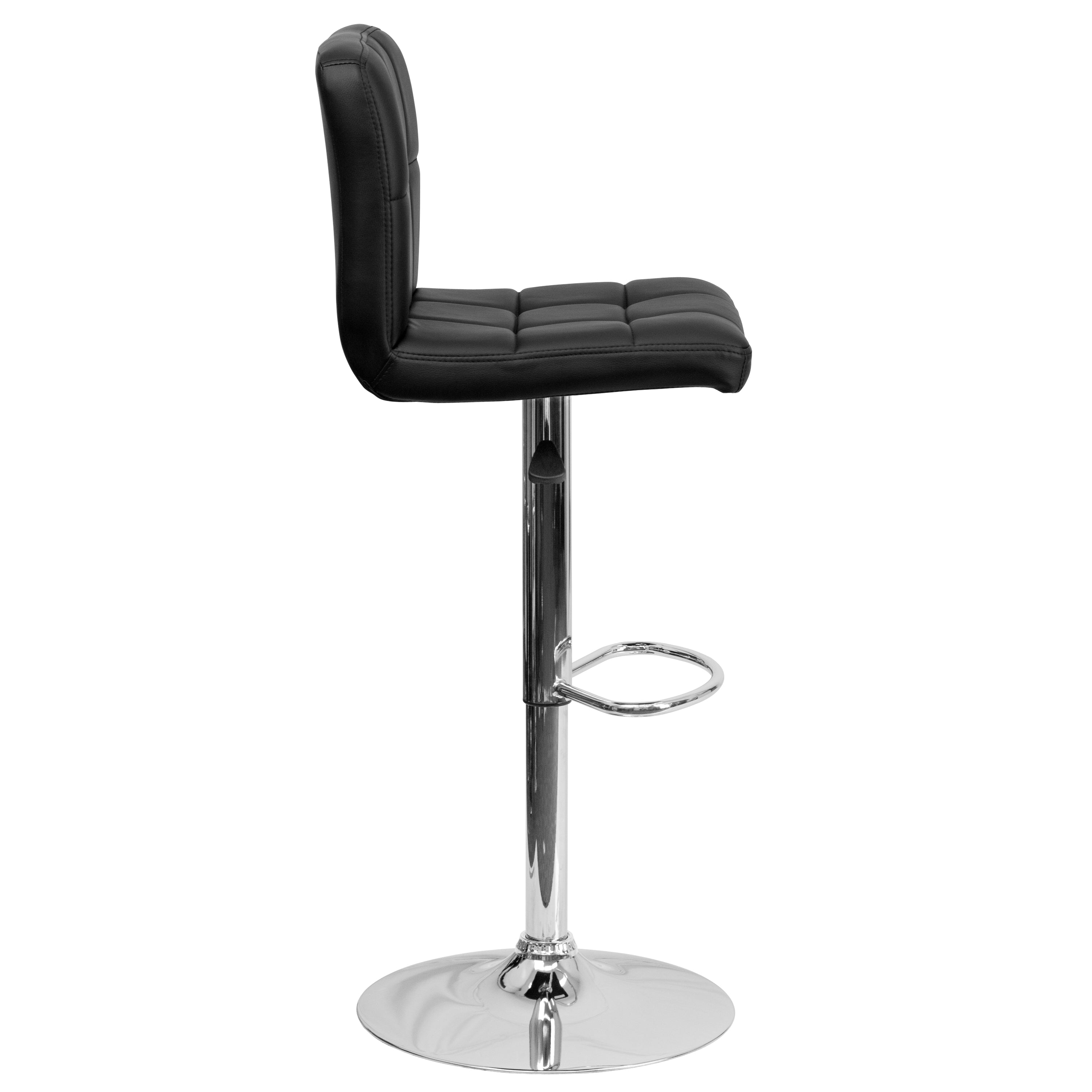 Kathleen Contemporary Black Quilted Vinyl Adjustable Height Barstool with Chrome Base