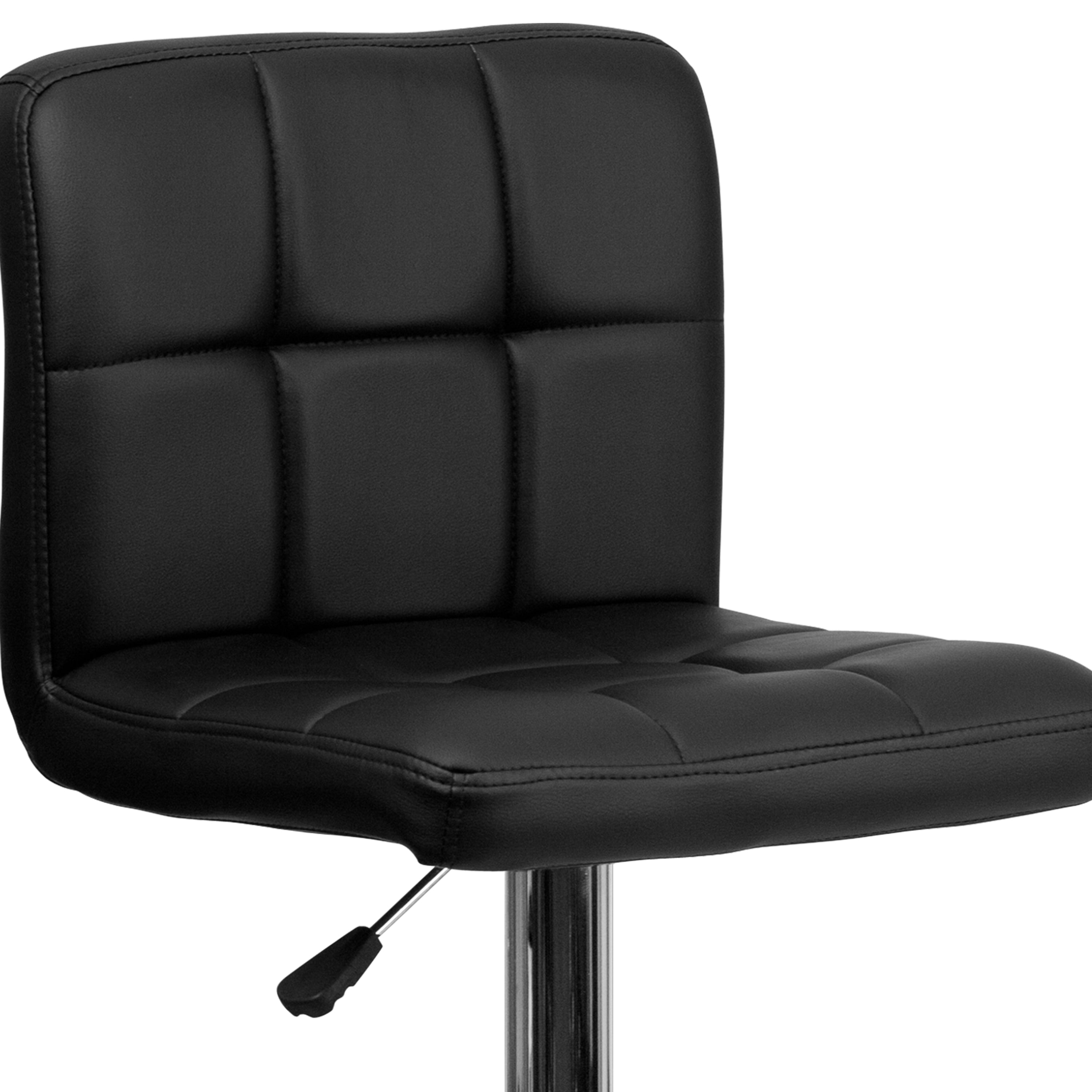 Kathleen Contemporary Black Quilted Vinyl Adjustable Height Barstool with Chrome Base