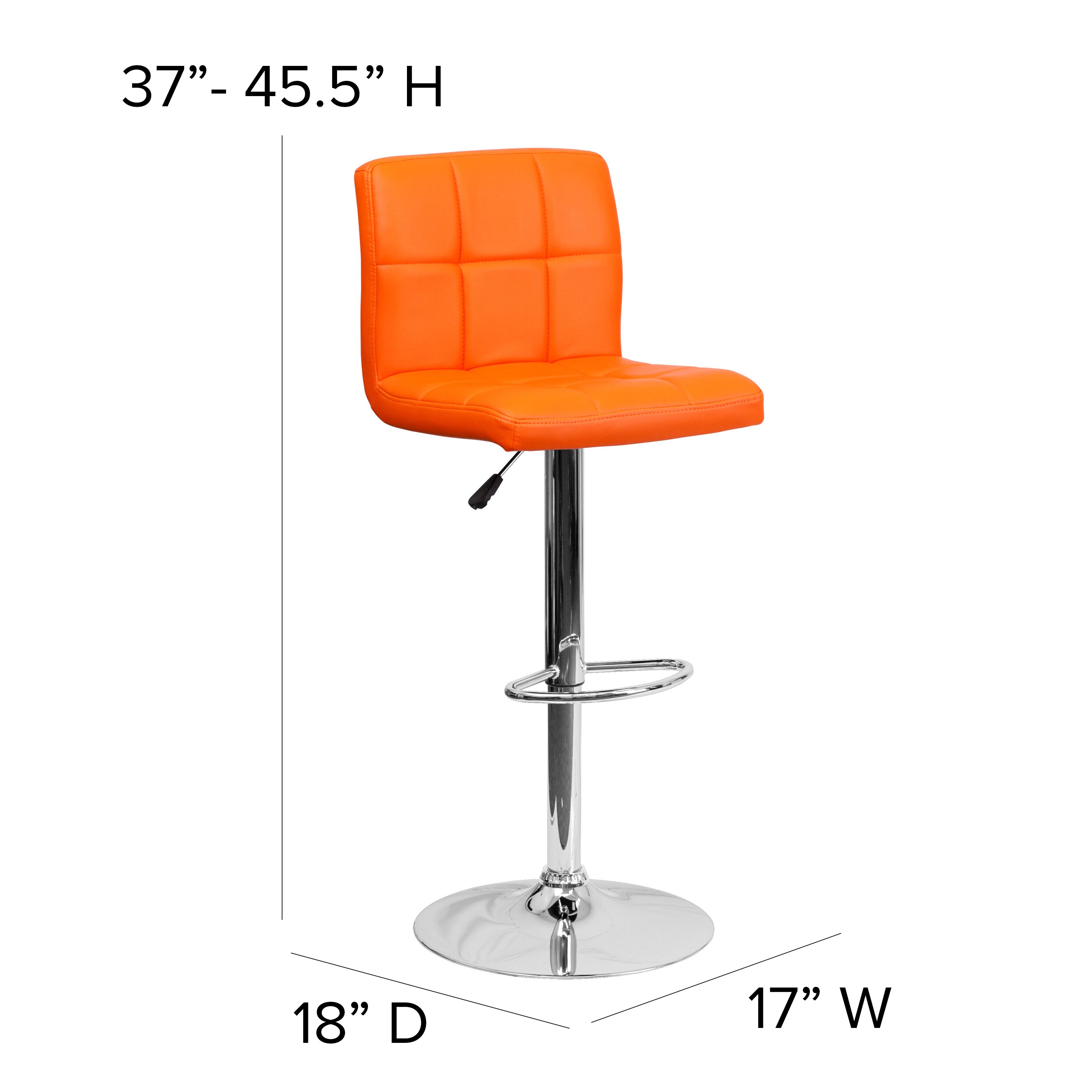 Kathleen Contemporary Orange Quilted Vinyl Adjustable Height Barstool with Chrome Base