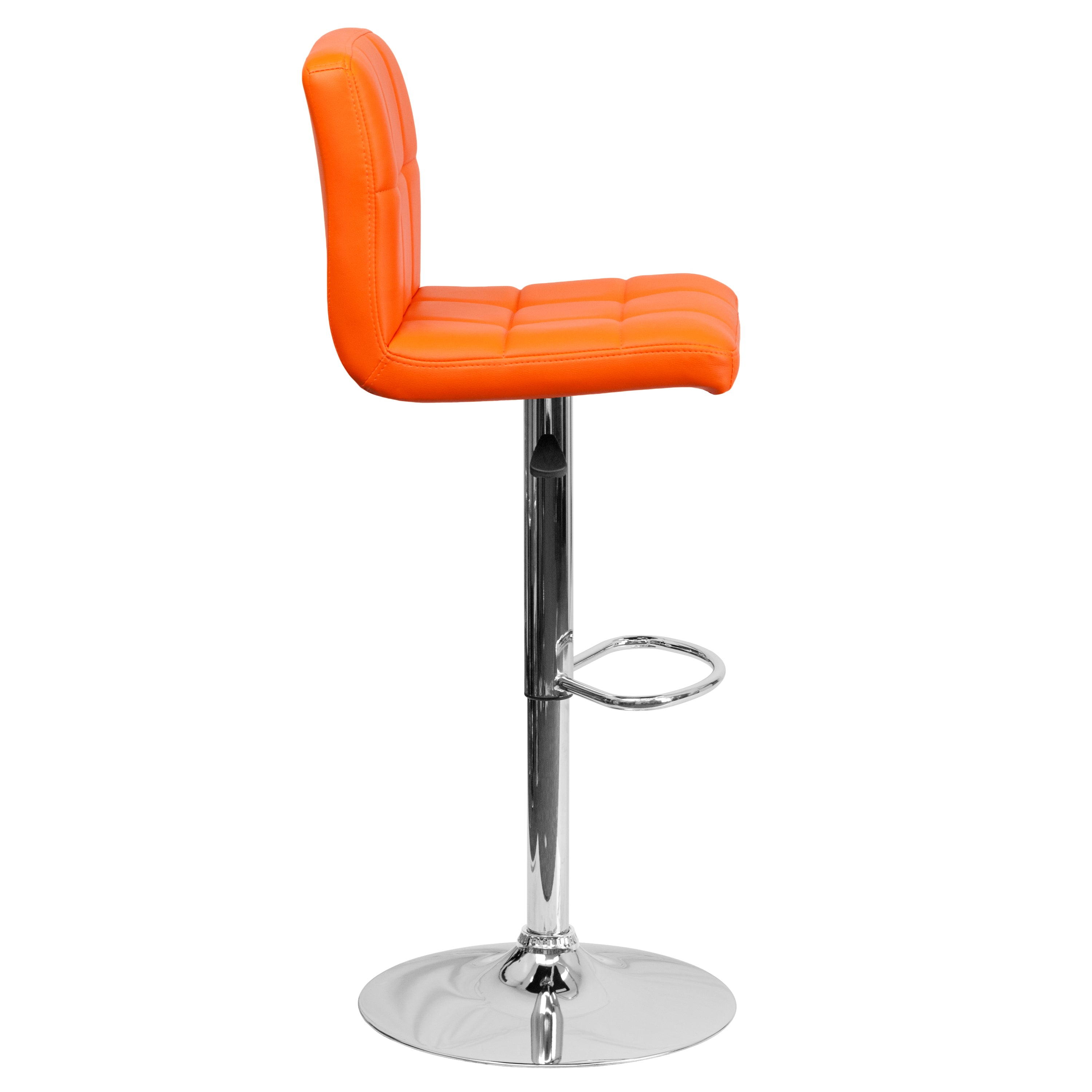 Kathleen Contemporary Orange Quilted Vinyl Adjustable Height Barstool with Chrome Base