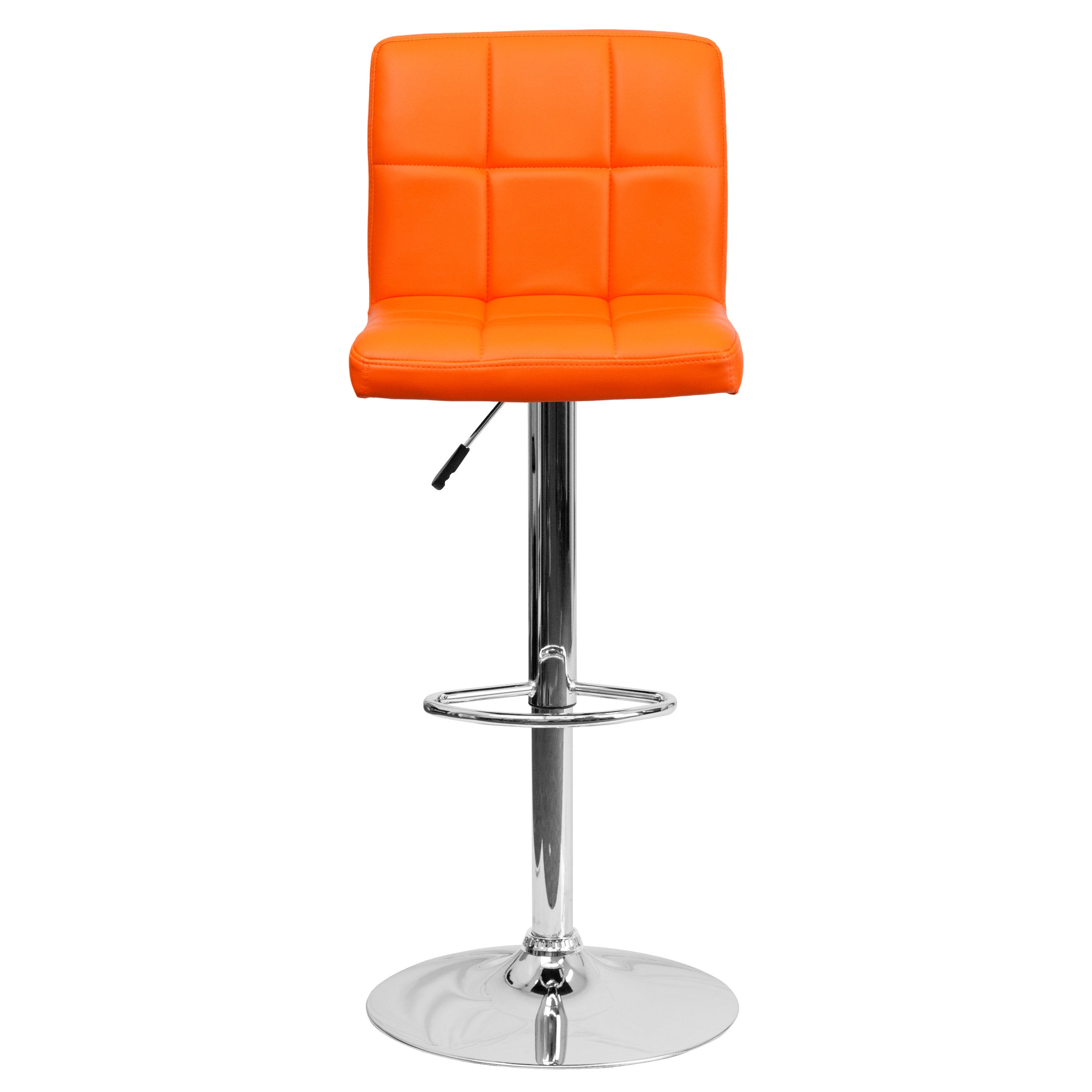Kathleen Contemporary Orange Quilted Vinyl Adjustable Height Barstool with Chrome Base