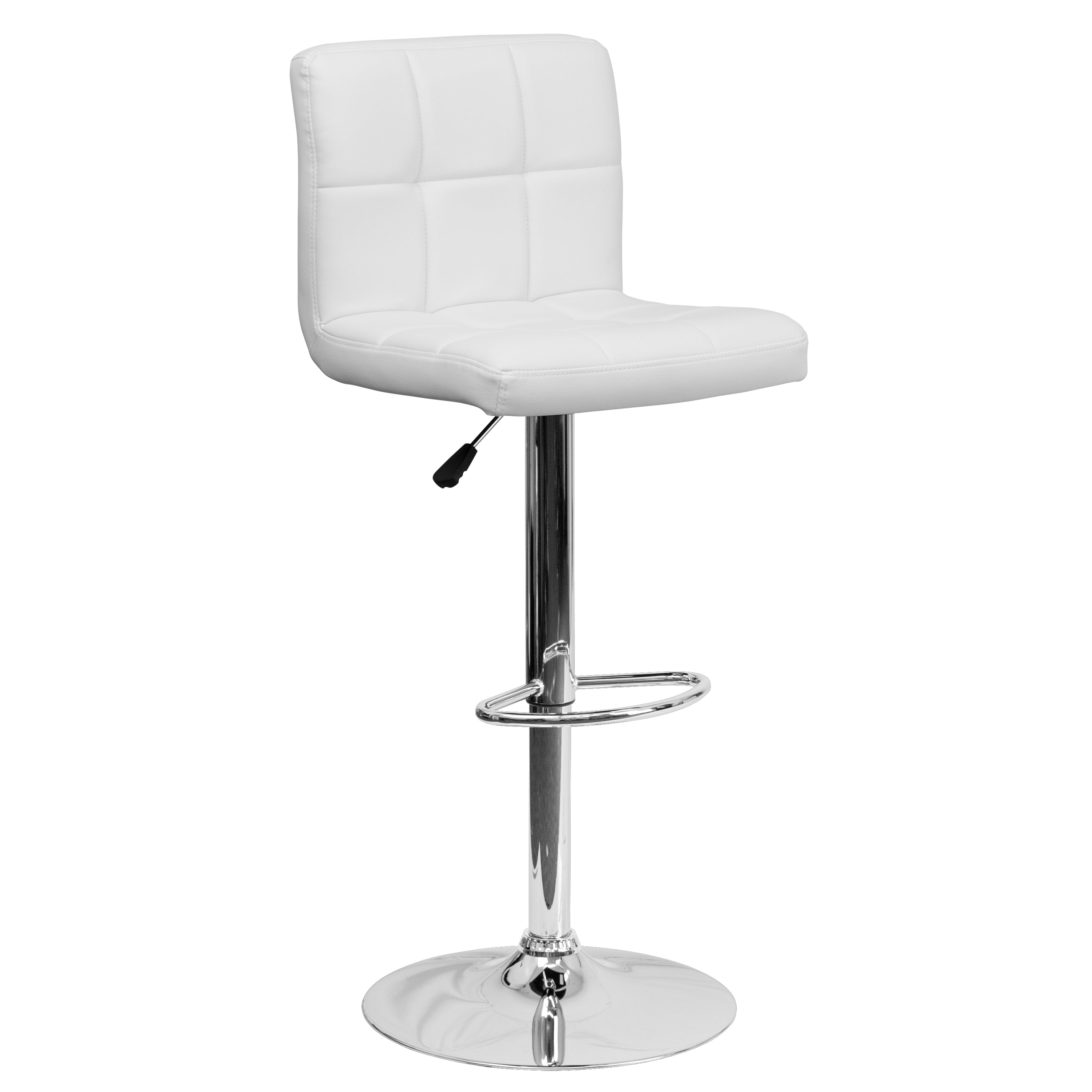Kathleen Contemporary White Quilted Vinyl Adjustable Height Barstool with Chrome Base