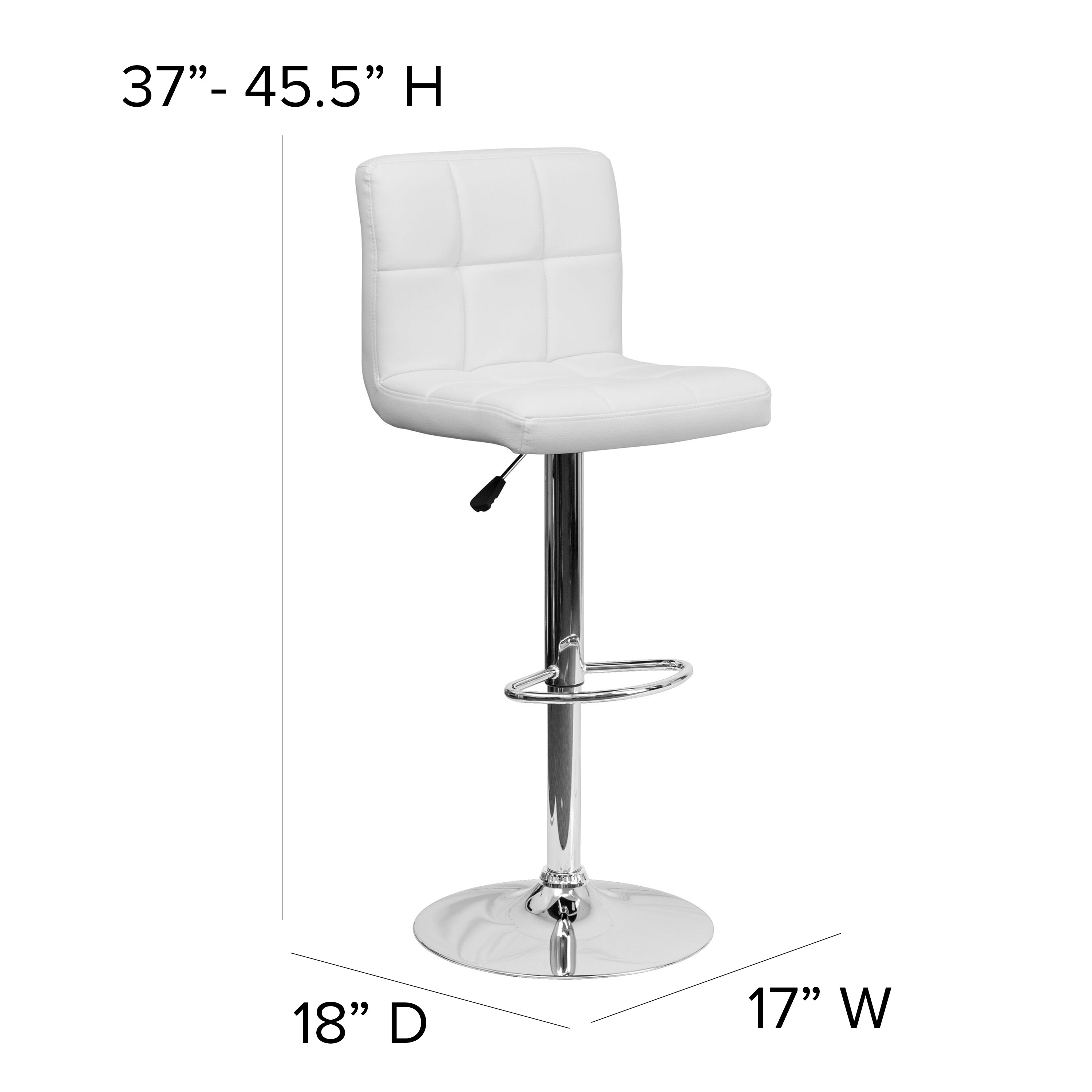 Kathleen Contemporary White Quilted Vinyl Adjustable Height Barstool with Chrome Base