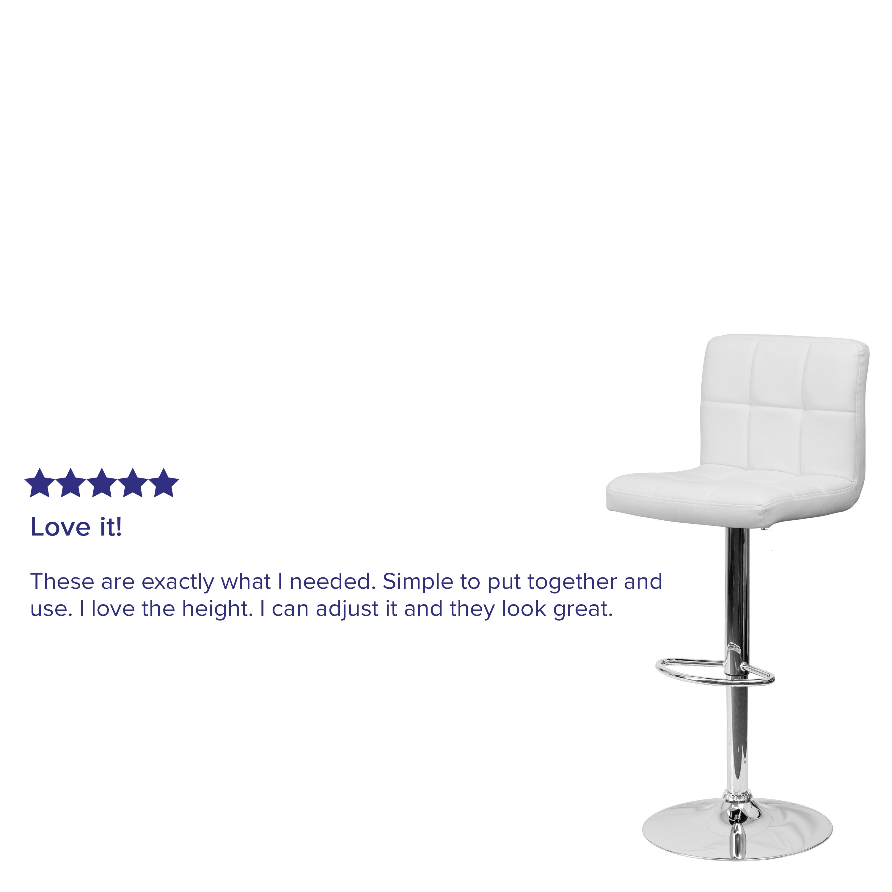 Kathleen Contemporary White Quilted Vinyl Adjustable Height Barstool with Chrome Base