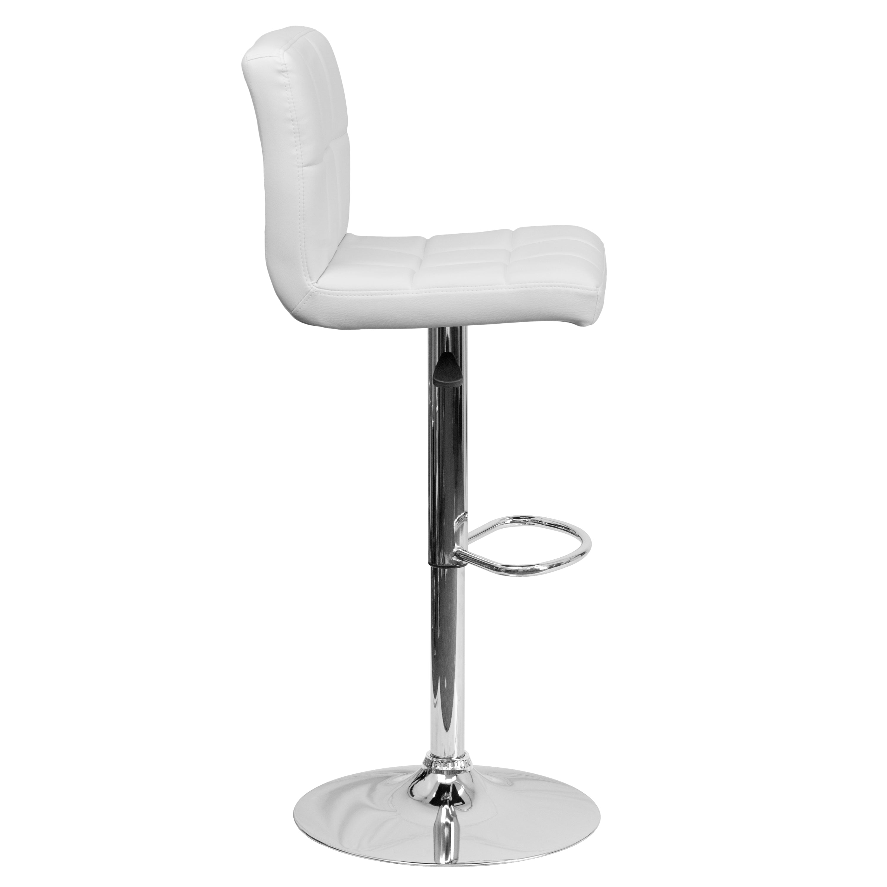 Kathleen Contemporary White Quilted Vinyl Adjustable Height Barstool with Chrome Base