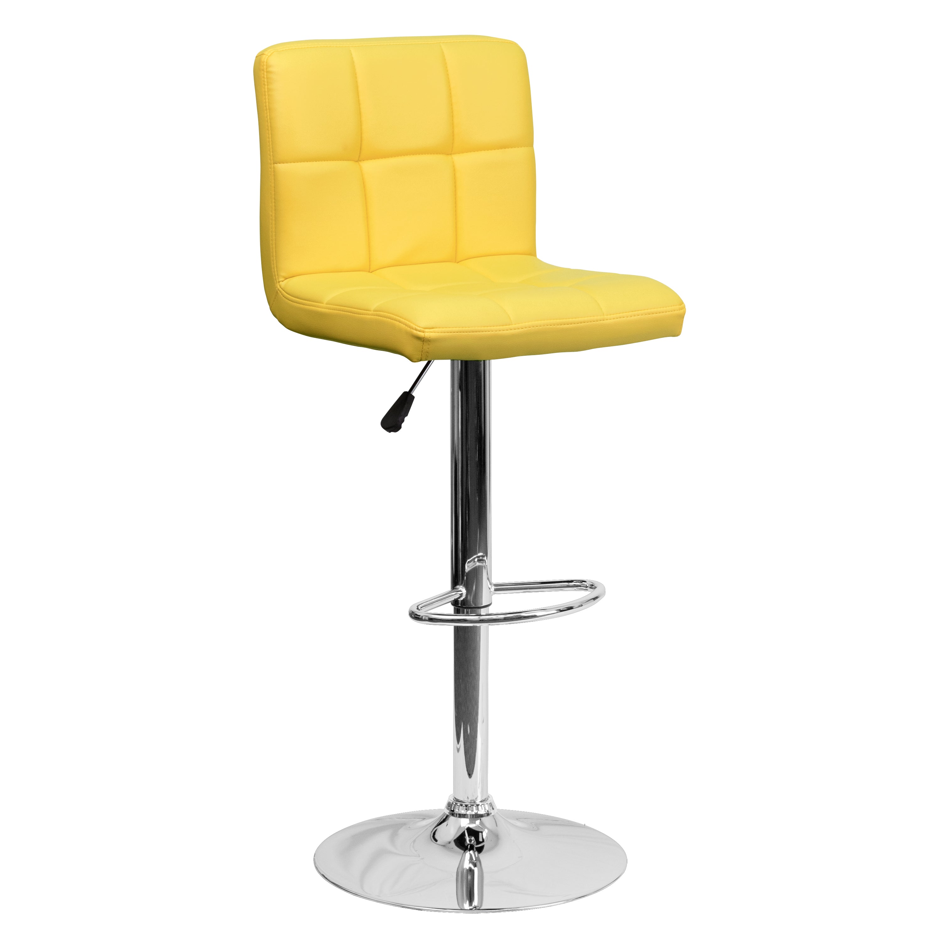 Kathleen Contemporary Yellow Quilted Vinyl Adjustable Height Barstool with Chrome Base