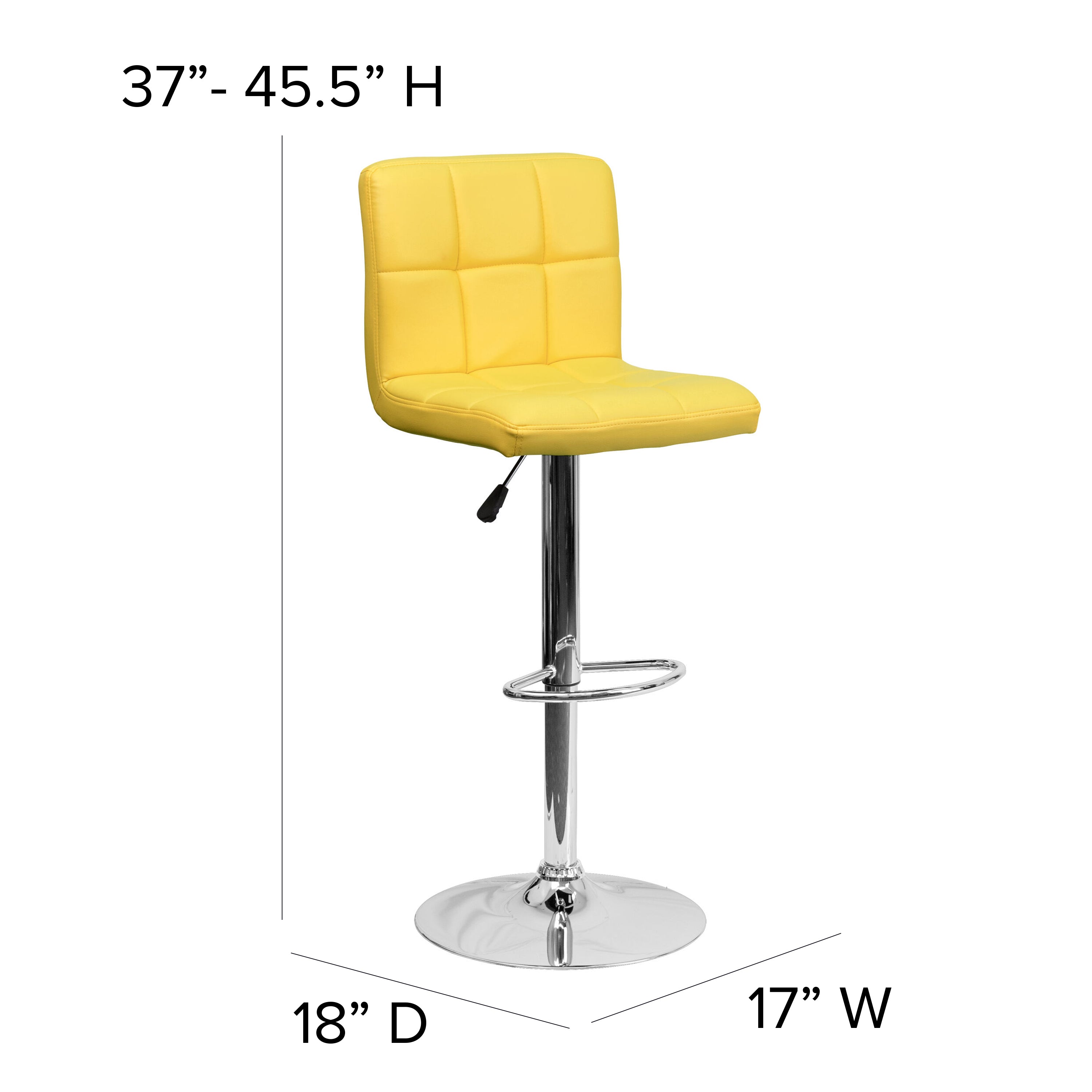 Kathleen Contemporary Yellow Quilted Vinyl Adjustable Height Barstool with Chrome Base