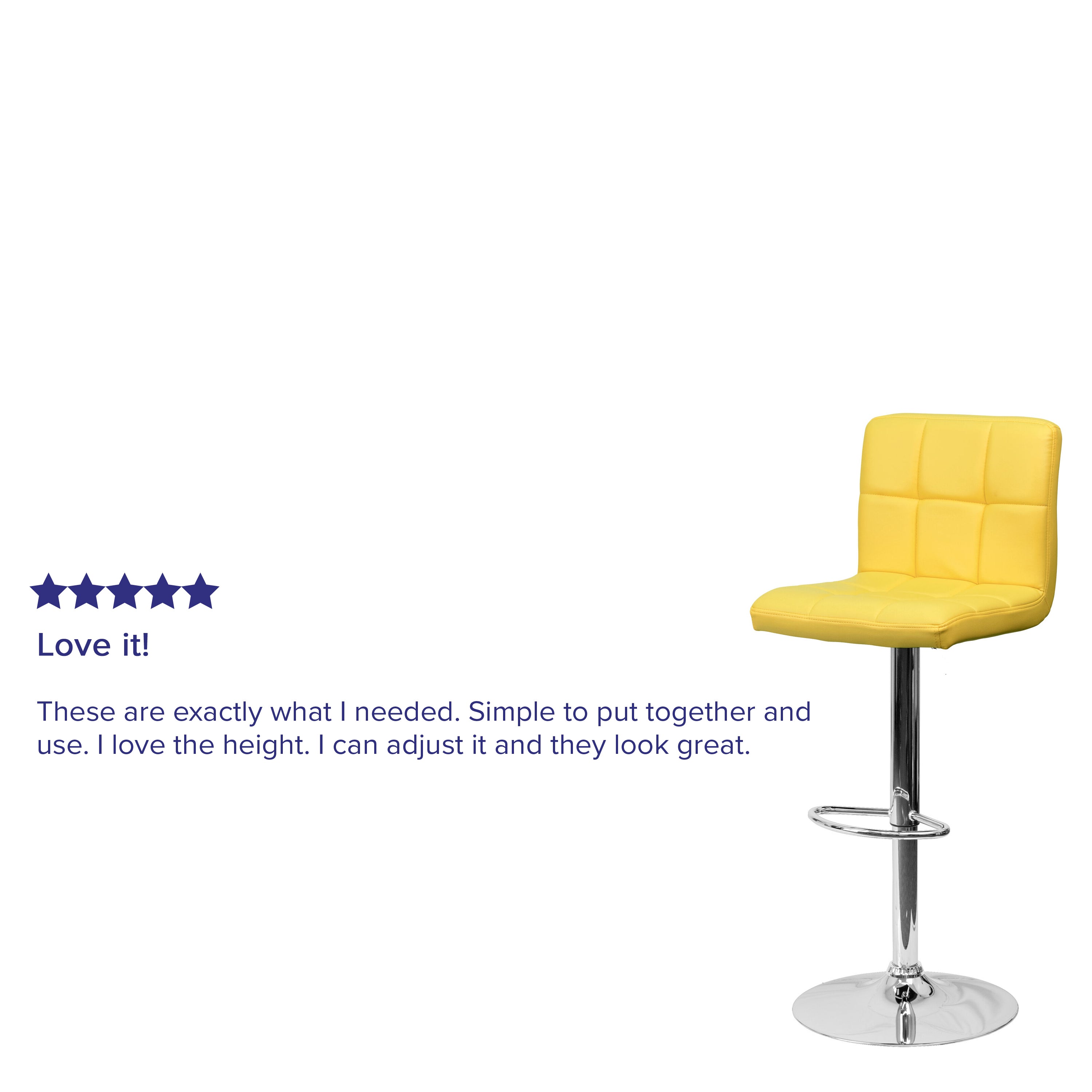 Kathleen Contemporary Yellow Quilted Vinyl Adjustable Height Barstool with Chrome Base