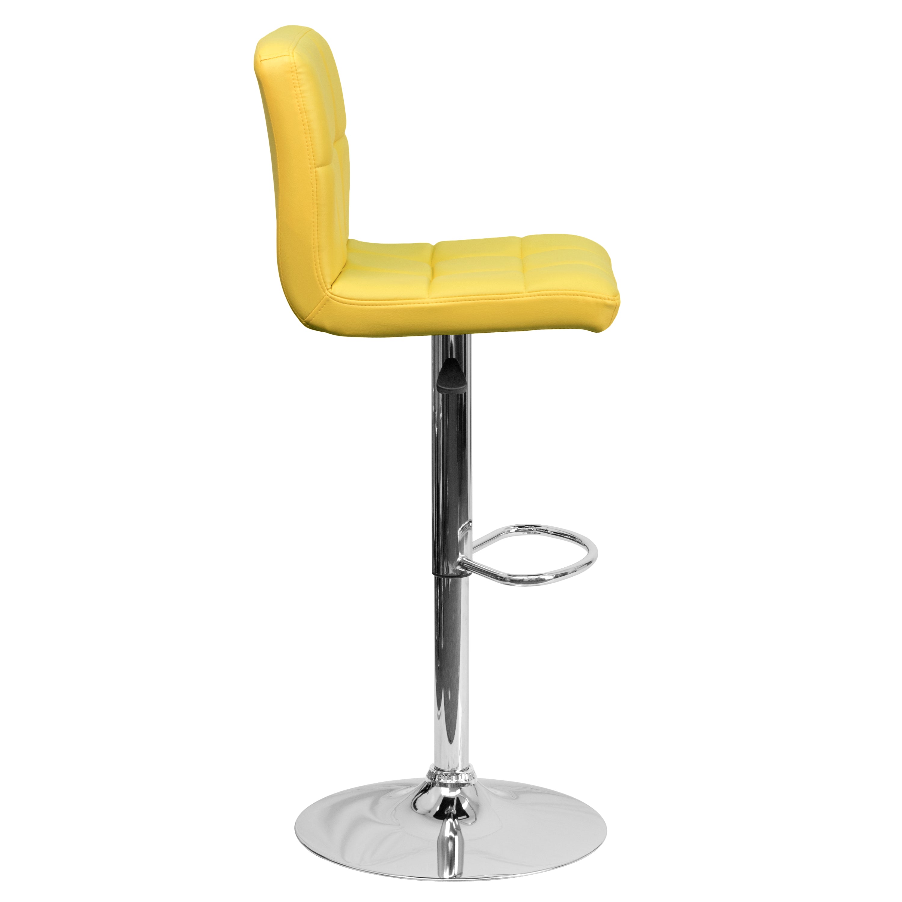 Kathleen Contemporary Yellow Quilted Vinyl Adjustable Height Barstool with Chrome Base