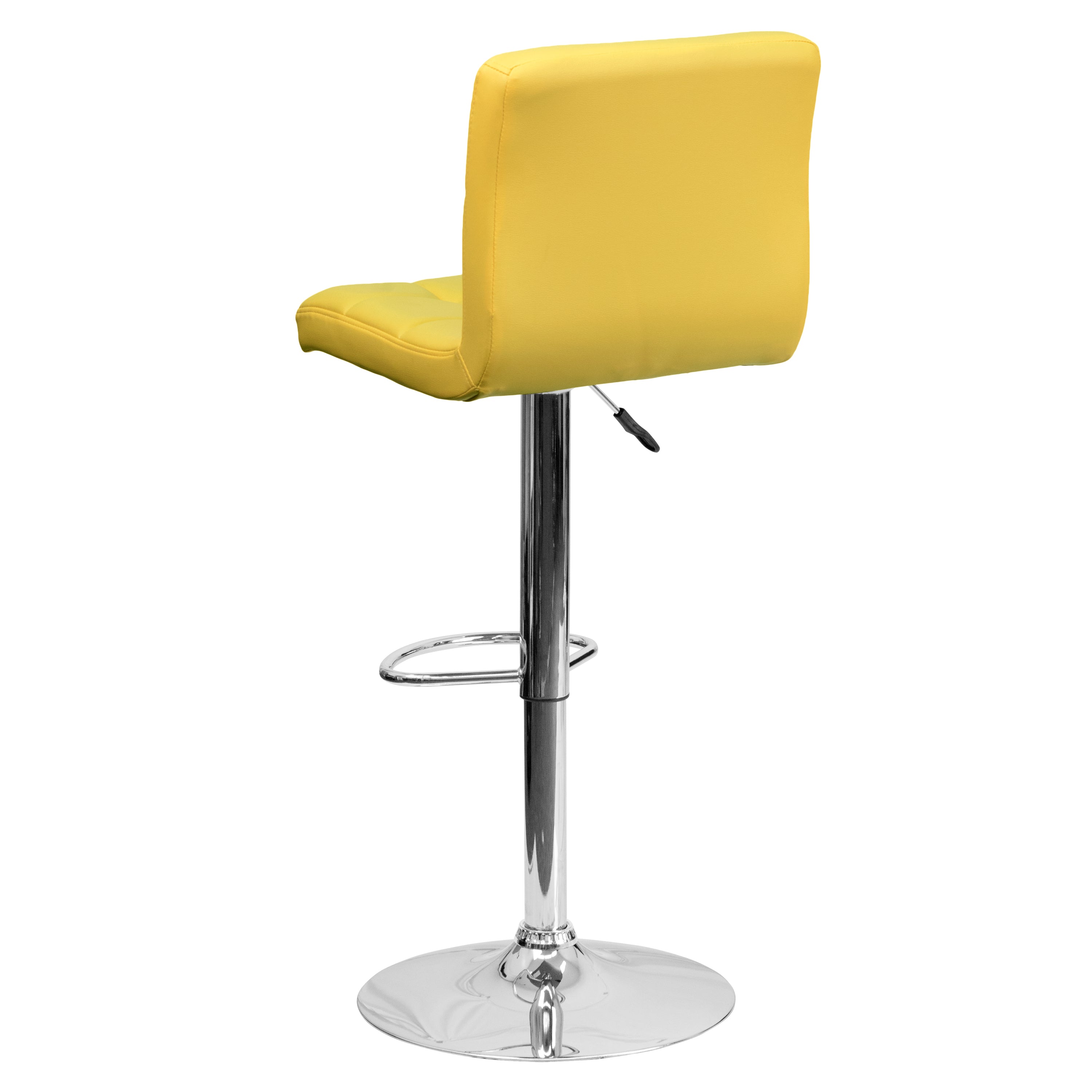 Kathleen Contemporary Yellow Quilted Vinyl Adjustable Height Barstool with Chrome Base