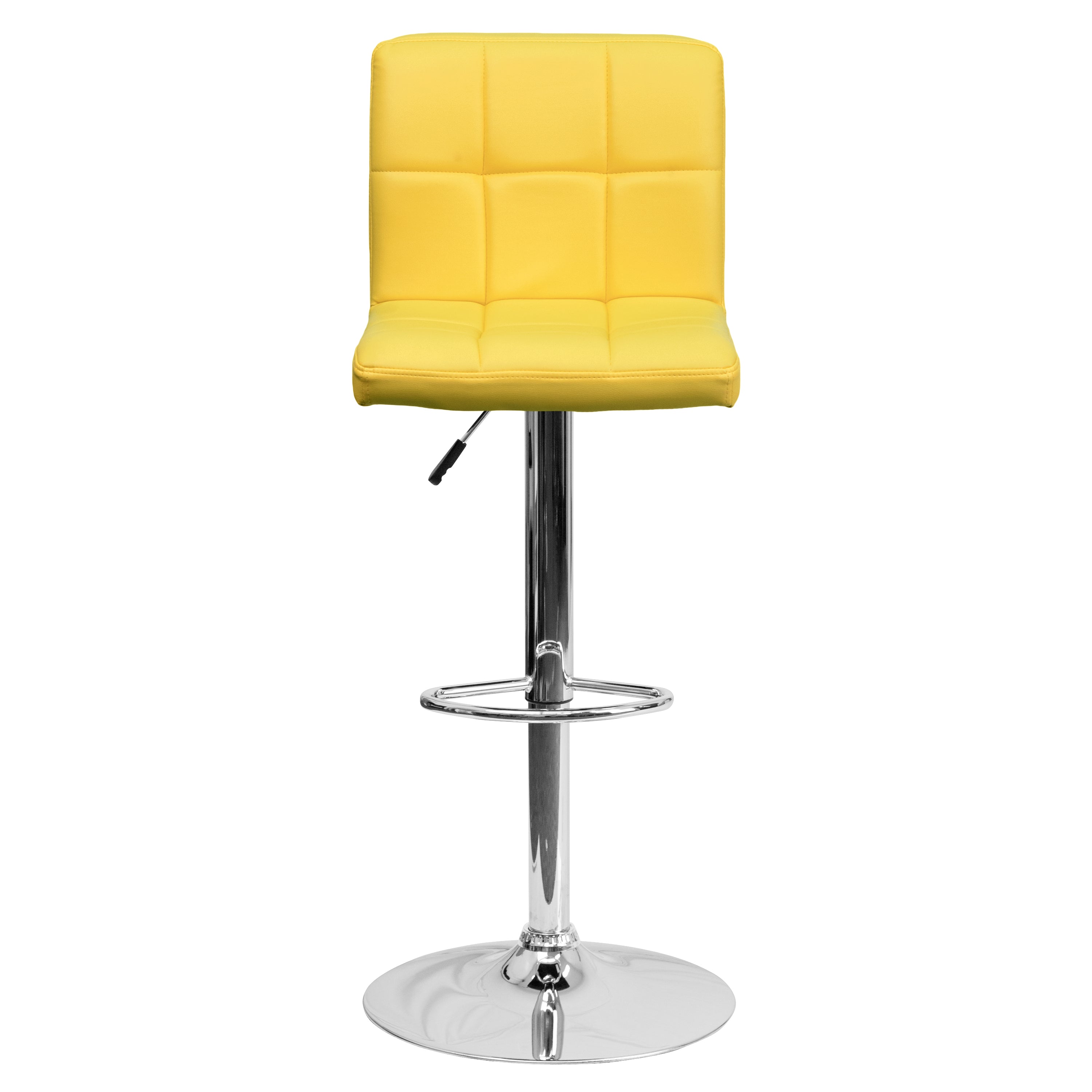 Kathleen Contemporary Yellow Quilted Vinyl Adjustable Height Barstool with Chrome Base
