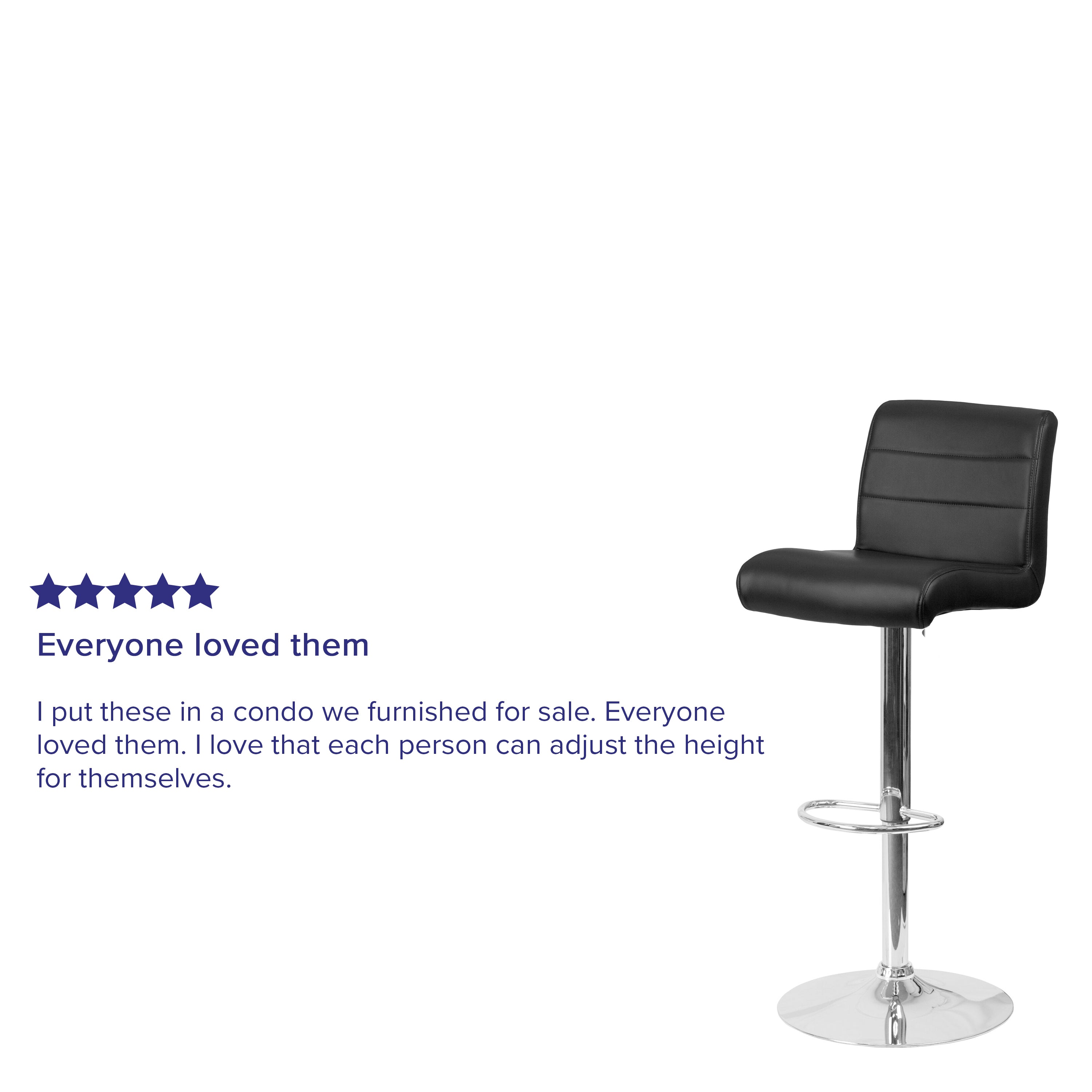 Scott Contemporary Black Vinyl Adjustable Height Barstool with Rolled Seat and Chrome Base