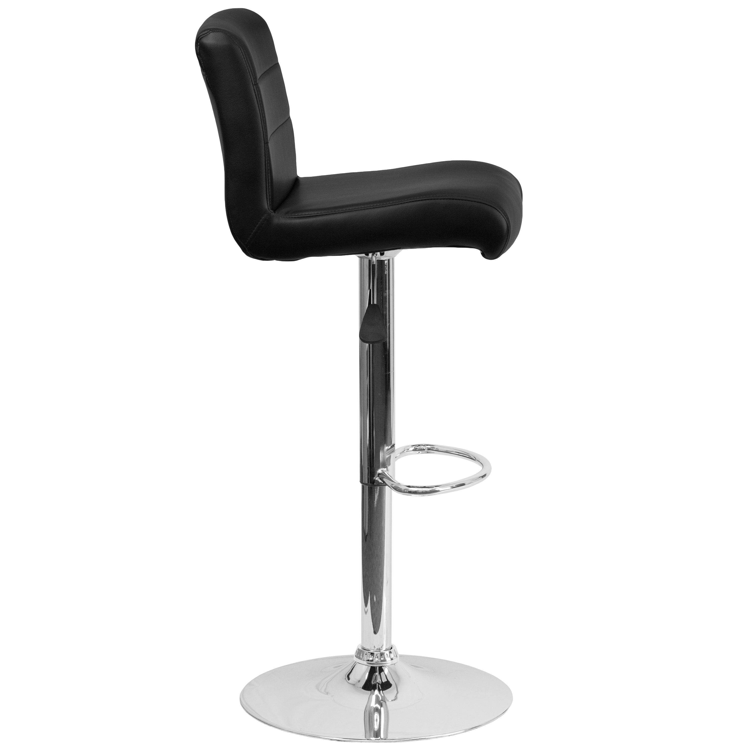 Scott Contemporary Black Vinyl Adjustable Height Barstool with Rolled Seat and Chrome Base