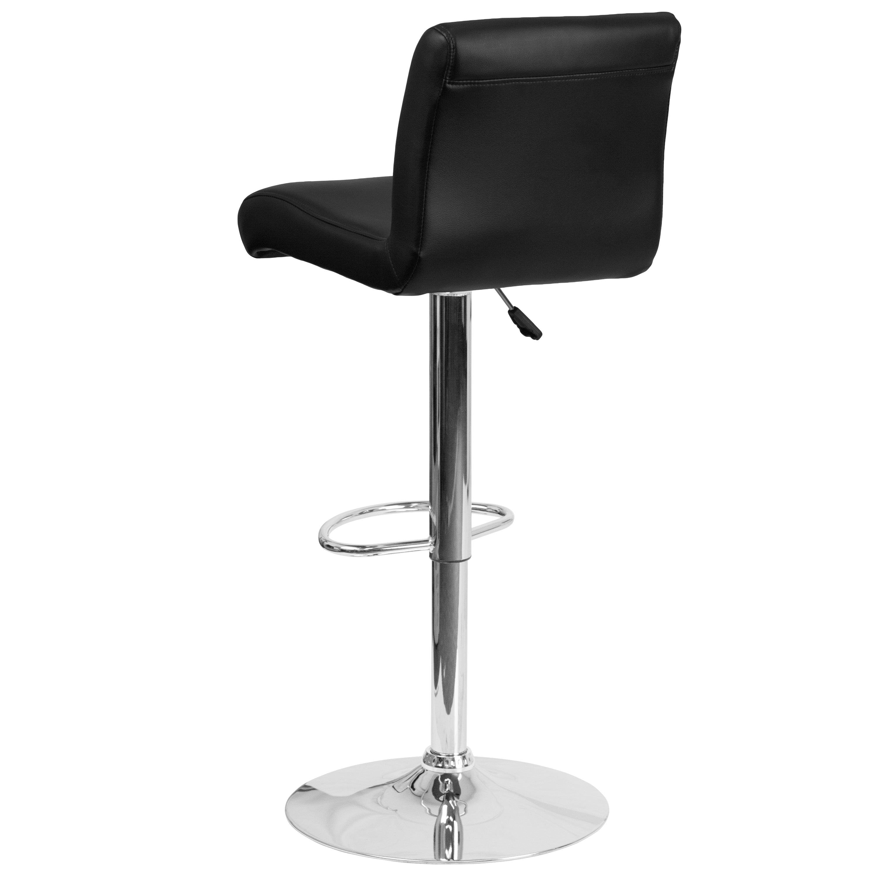 Scott Contemporary Black Vinyl Adjustable Height Barstool with Rolled Seat and Chrome Base