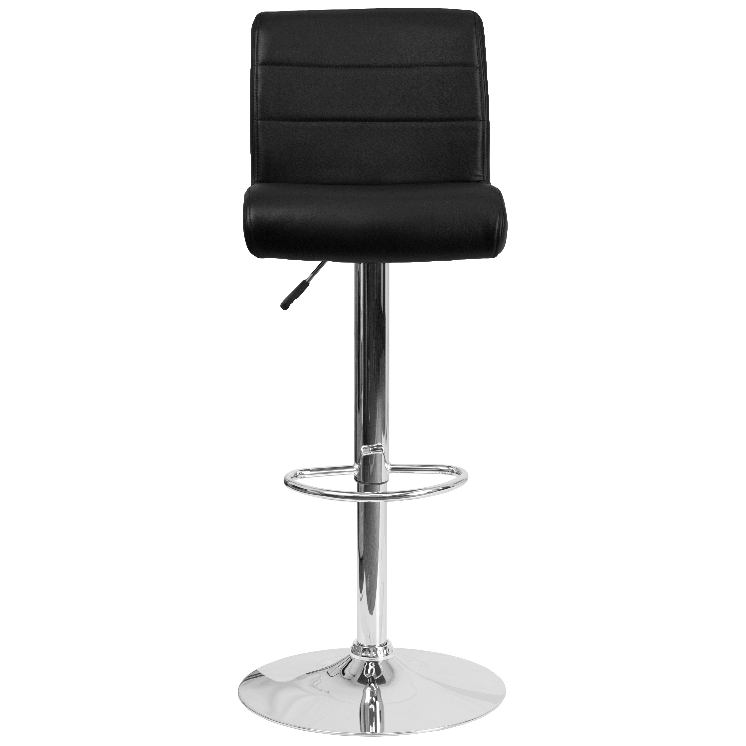 Scott Contemporary Black Vinyl Adjustable Height Barstool with Rolled Seat and Chrome Base