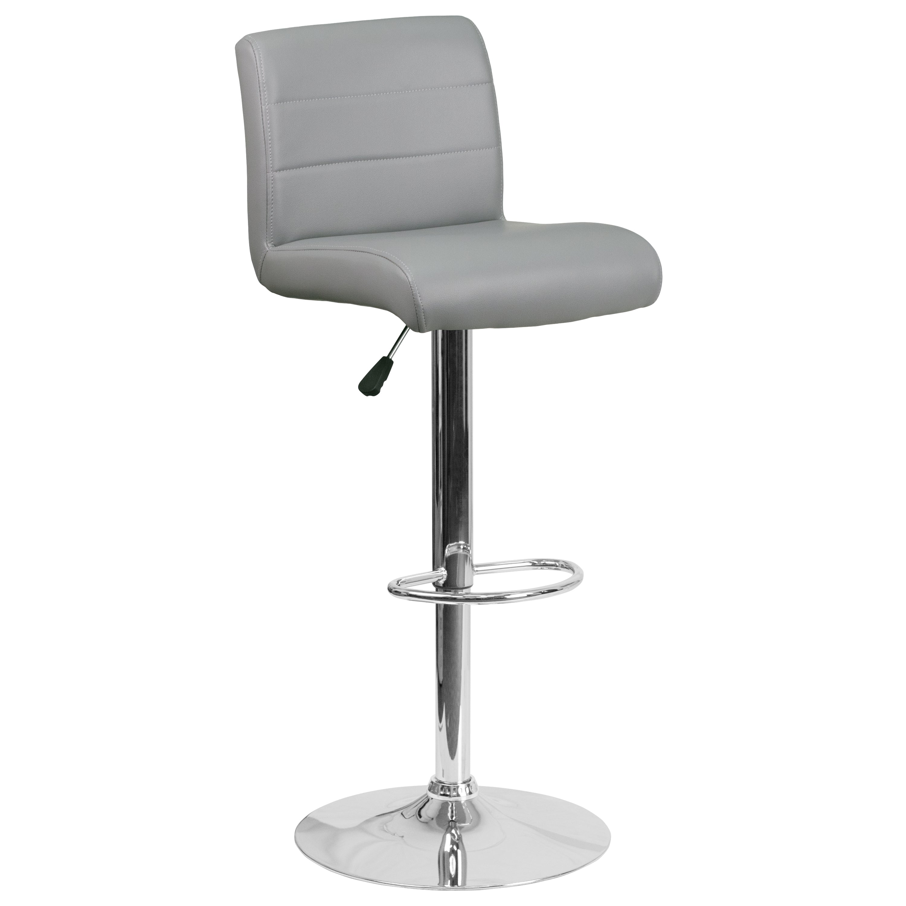 Scott Contemporary Gray Vinyl Adjustable Height Barstool with Rolled Seat and Chrome Base