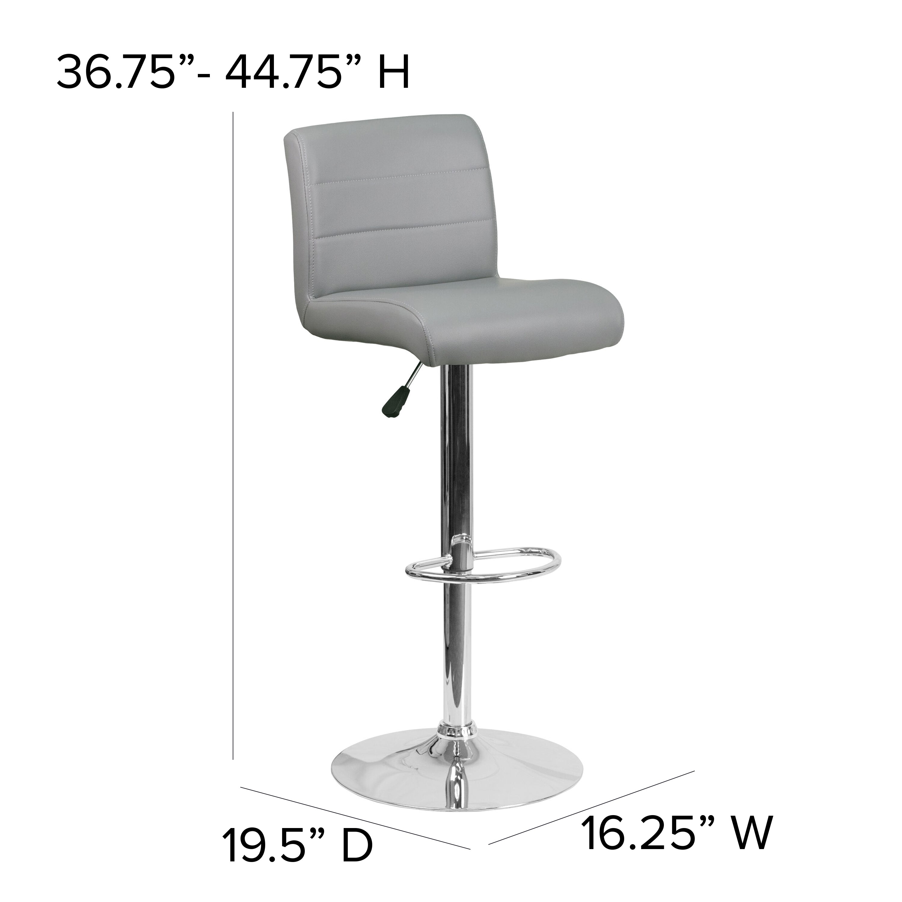 Scott Contemporary Gray Vinyl Adjustable Height Barstool with Rolled Seat and Chrome Base