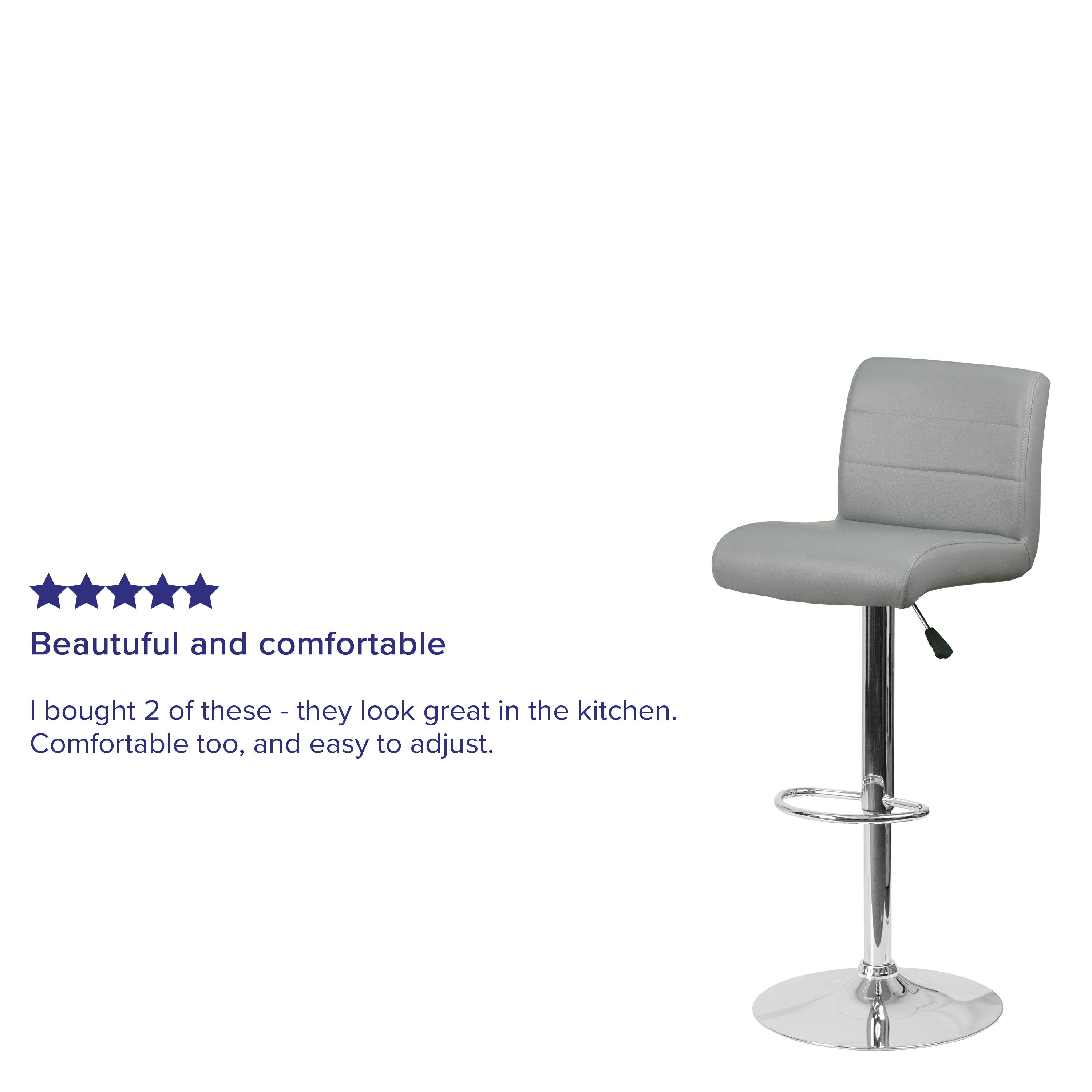 Scott Contemporary Gray Vinyl Adjustable Height Barstool with Rolled Seat and Chrome Base