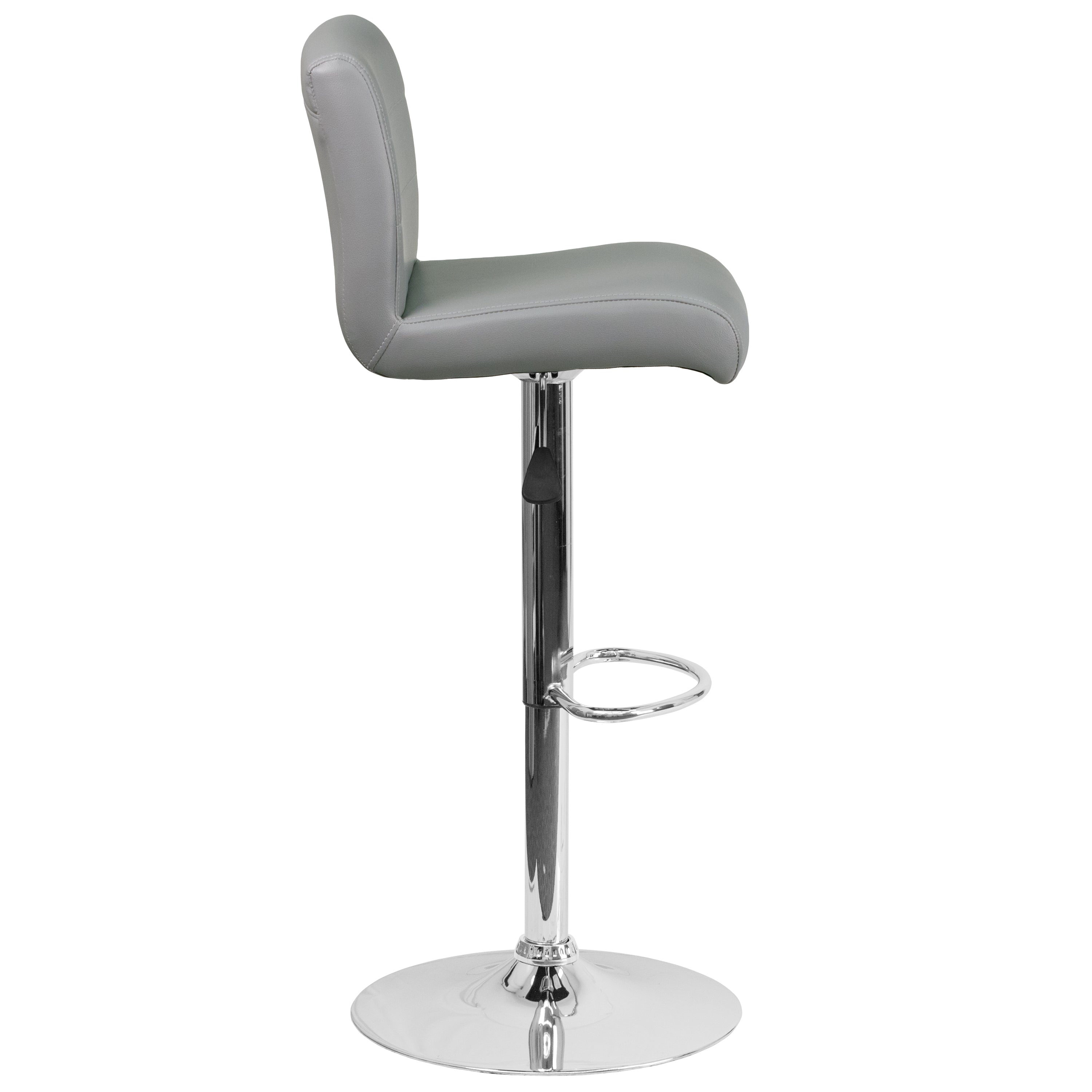 Scott Contemporary Gray Vinyl Adjustable Height Barstool with Rolled Seat and Chrome Base