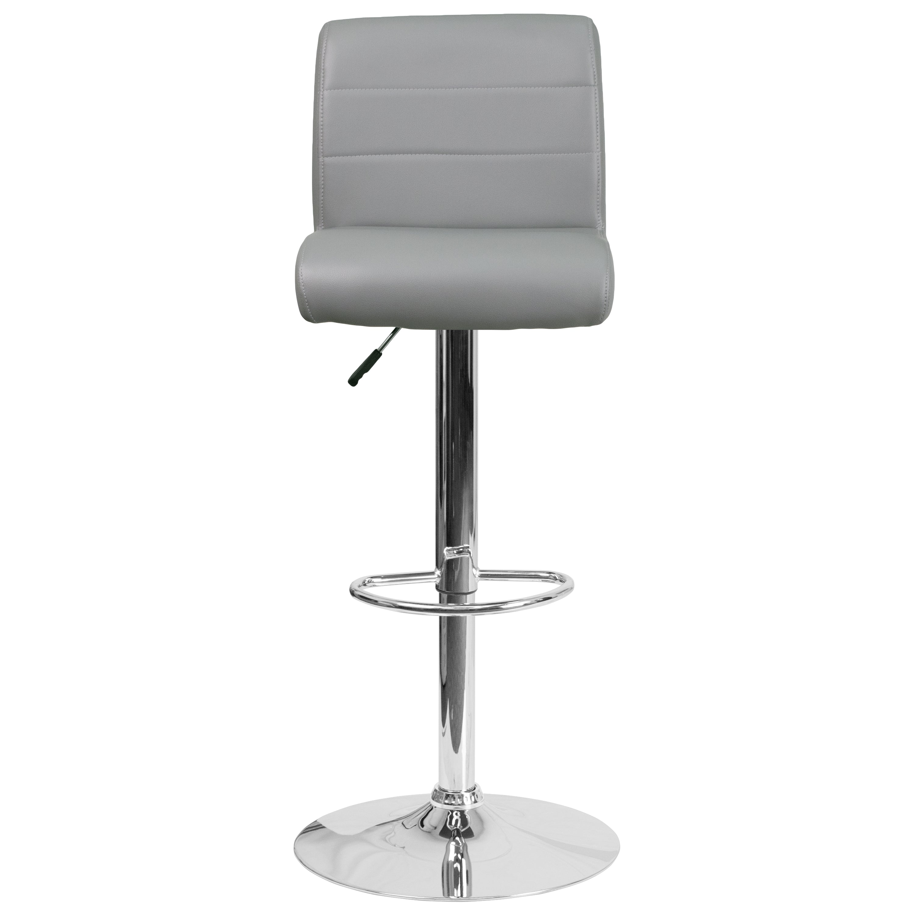 Scott Contemporary Gray Vinyl Adjustable Height Barstool with Rolled Seat and Chrome Base