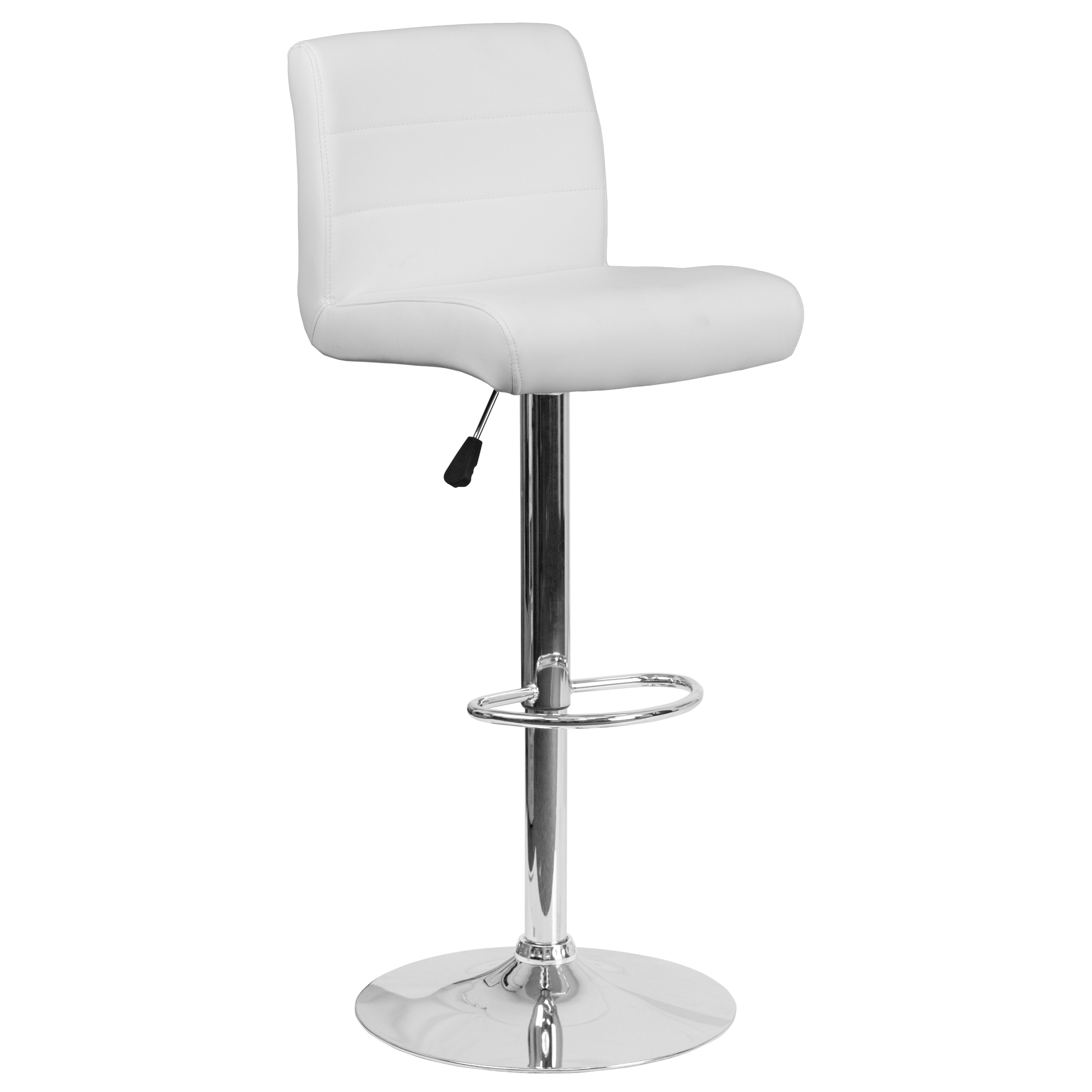 Scott Contemporary White Vinyl Adjustable Height Barstool with Rolled Seat and Chrome Base