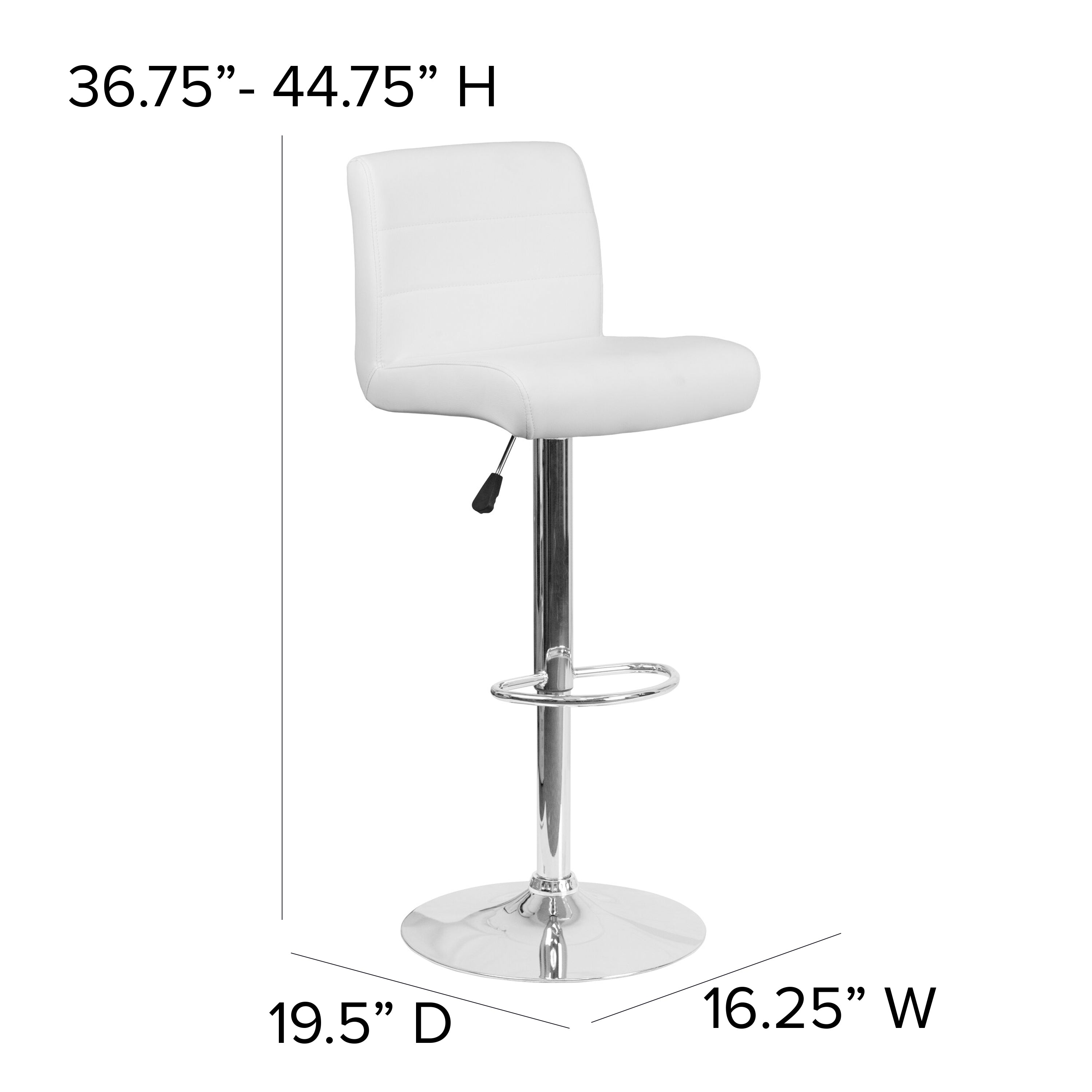 Scott Contemporary White Vinyl Adjustable Height Barstool with Rolled Seat and Chrome Base