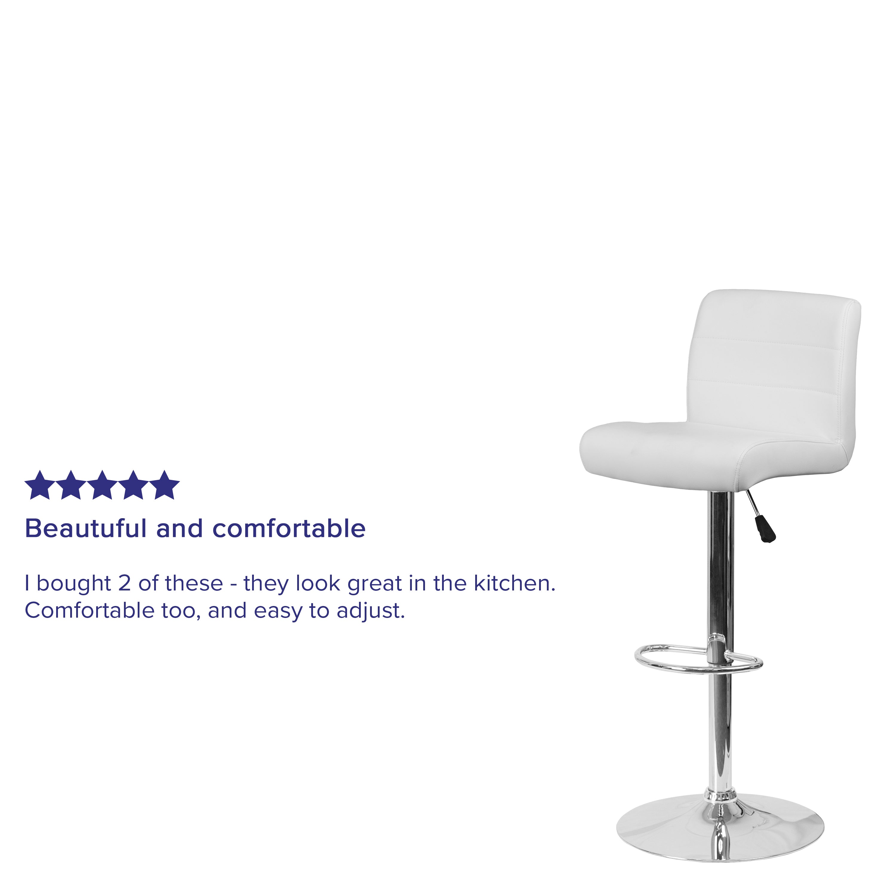 Scott Contemporary White Vinyl Adjustable Height Barstool with Rolled Seat and Chrome Base