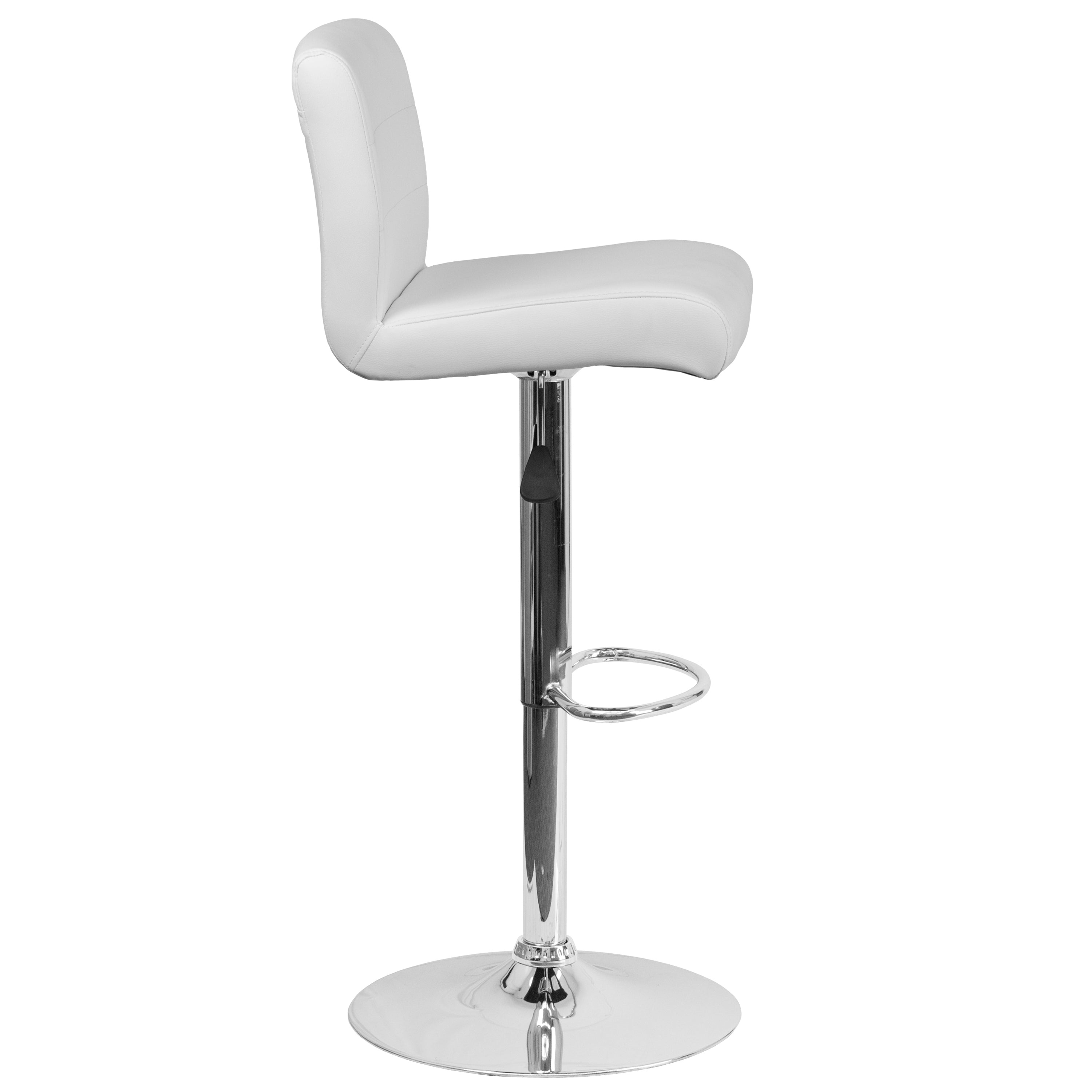 Scott Contemporary White Vinyl Adjustable Height Barstool with Rolled Seat and Chrome Base