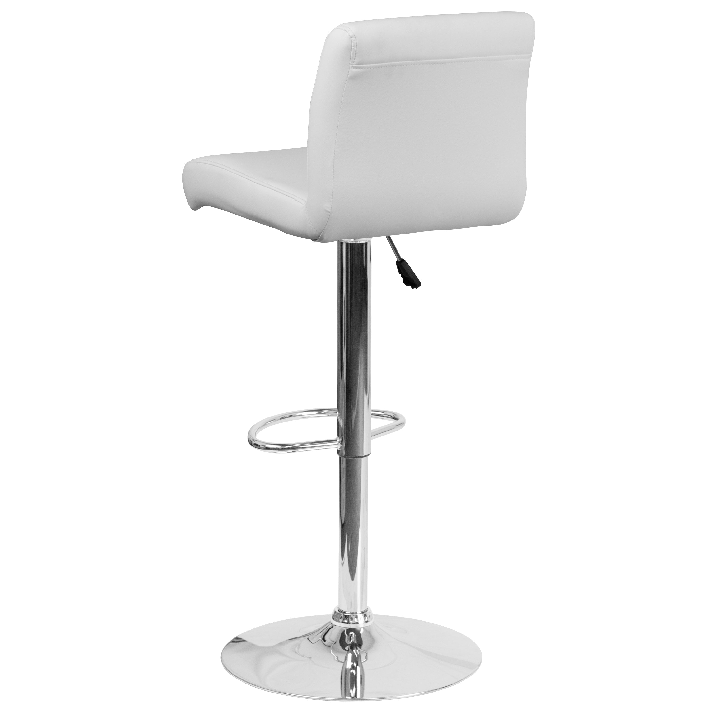 Scott Contemporary White Vinyl Adjustable Height Barstool with Rolled Seat and Chrome Base