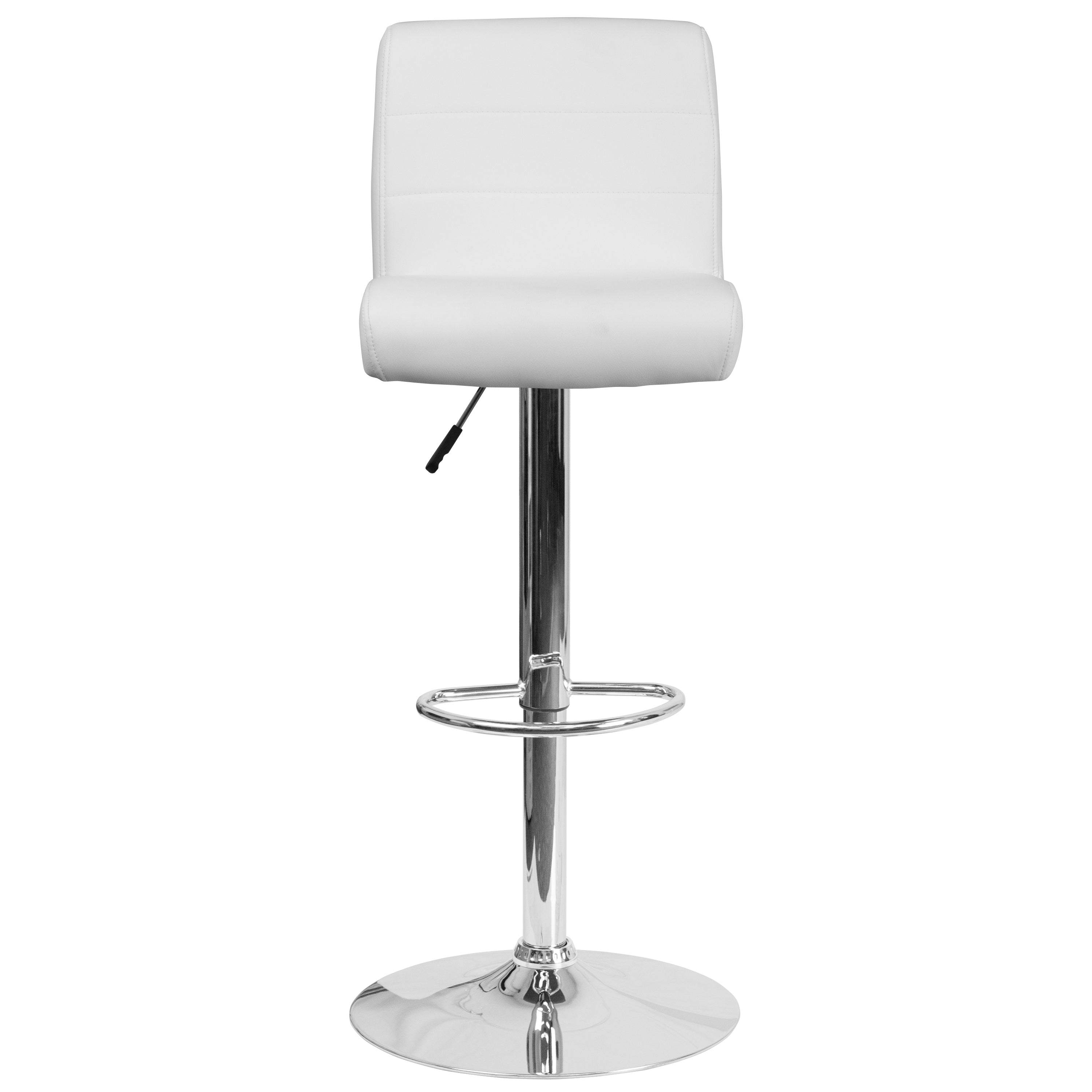 Scott Contemporary White Vinyl Adjustable Height Barstool with Rolled Seat and Chrome Base